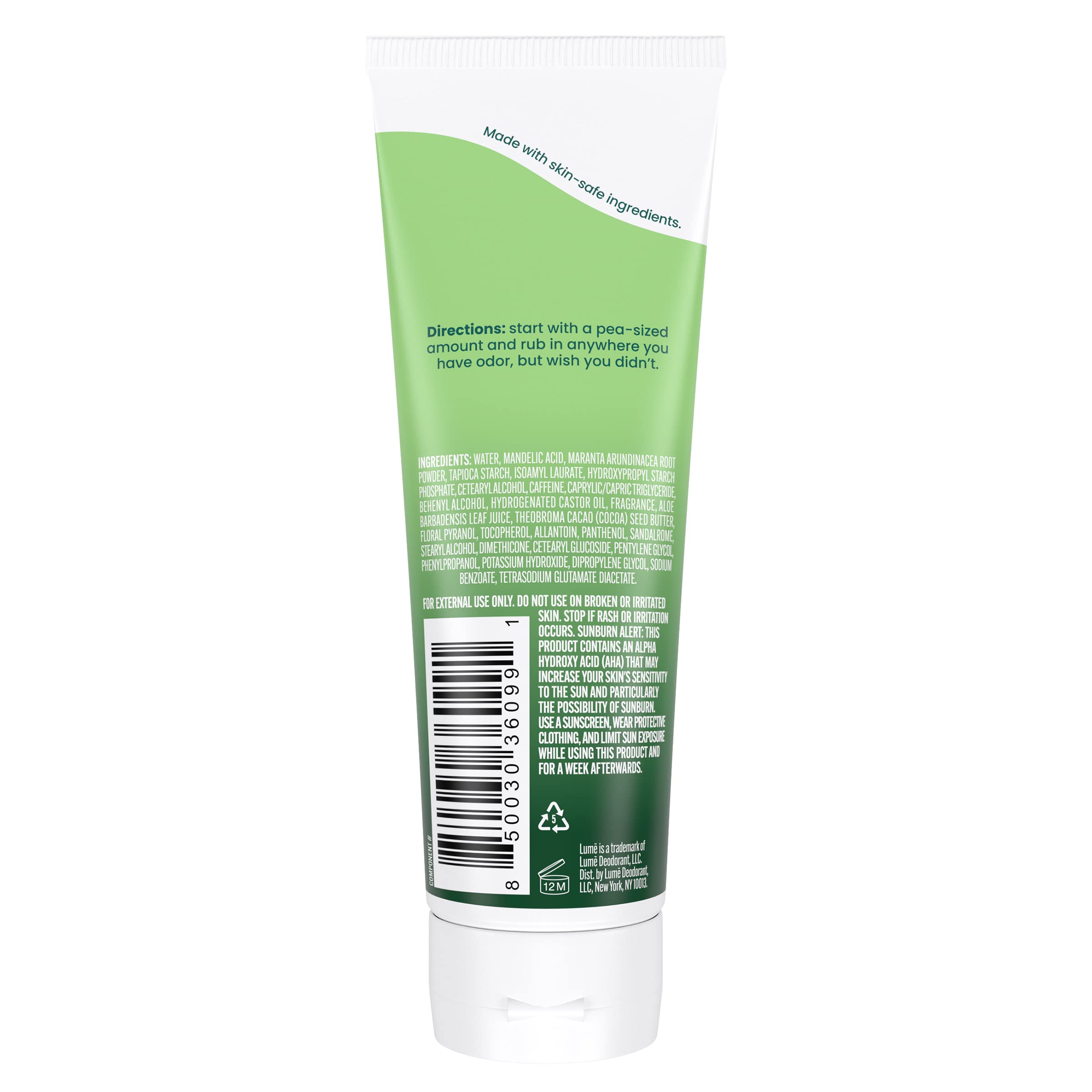 Lume Whole Body Deodorant - Invisible Cream Tube - 72 Hour Odor Control - Aluminum Free, Baking Soda Free, Skin Safe - 3.0 Ounce