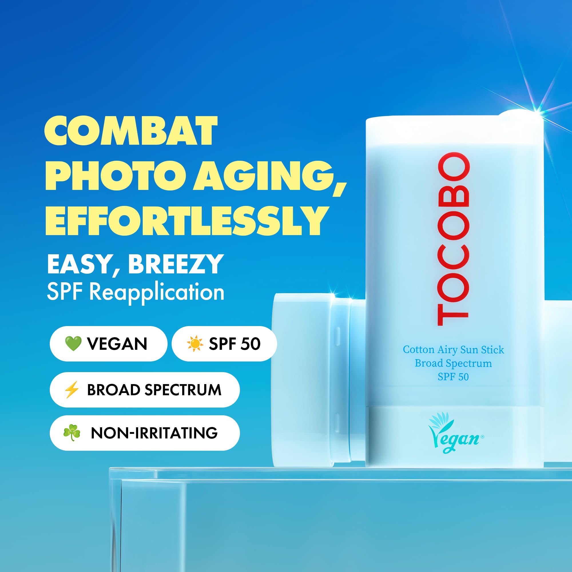 Cotton Airy Sun Stick SPF 50 Broad Spectrum Korean Matte Sunscreen Stick for Face - Travel Size Sebum Control Sunblock -Vegan, L