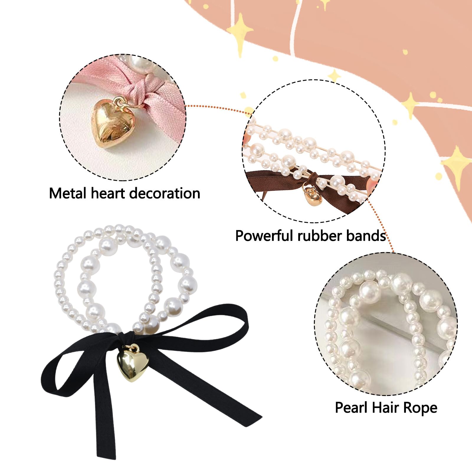Pearl Hair Scrunchies For Women French Elastic Hair Ties Elegant Hair Accessories Valentine Heart Charm Design Hair Ties French