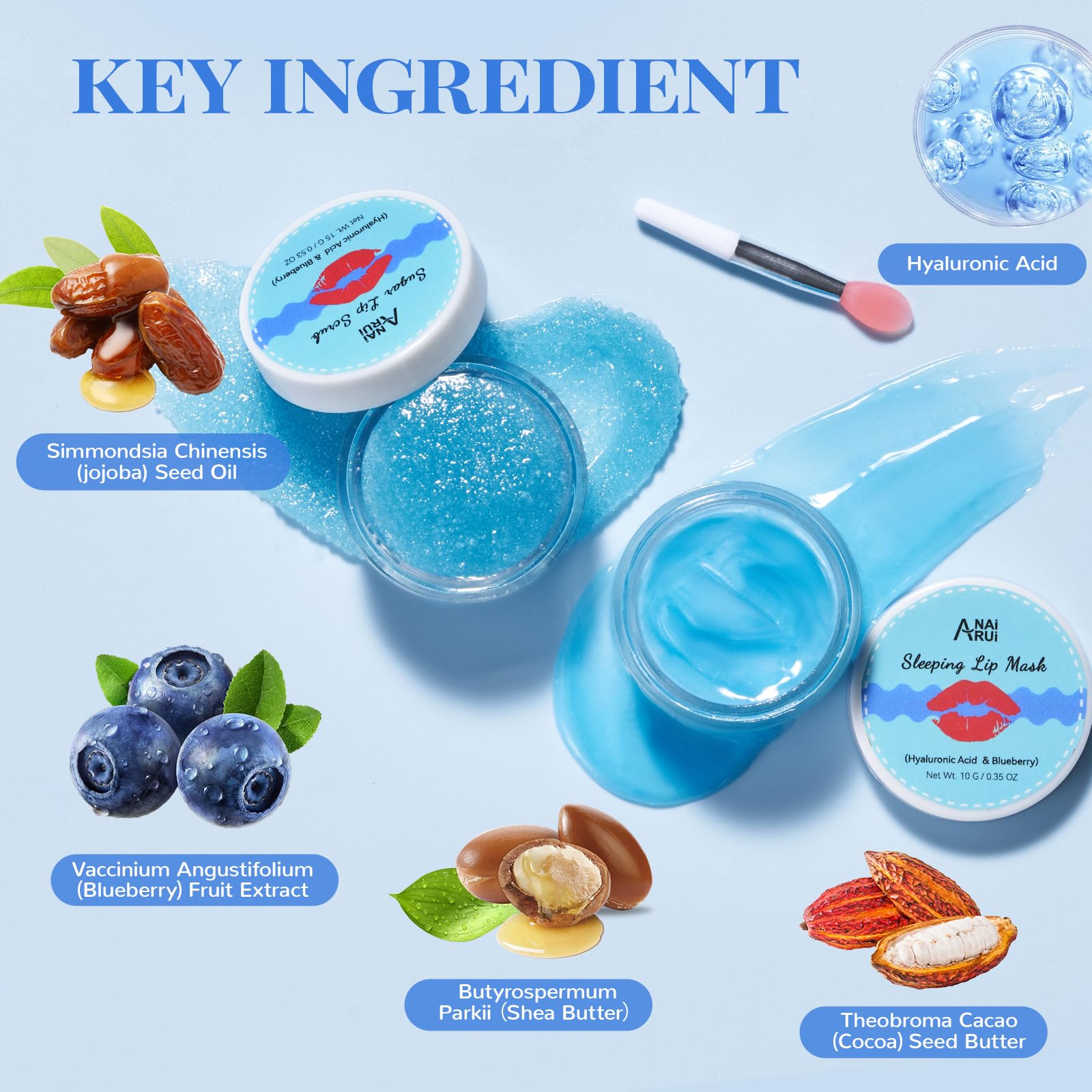 Anai Rui Lip Therapy Set, Lip Scrub & Lip Mask, Overnight Moisturizing Lip Care Kit, Suagr Lip Exfoliator And Lip Sleeping Mask