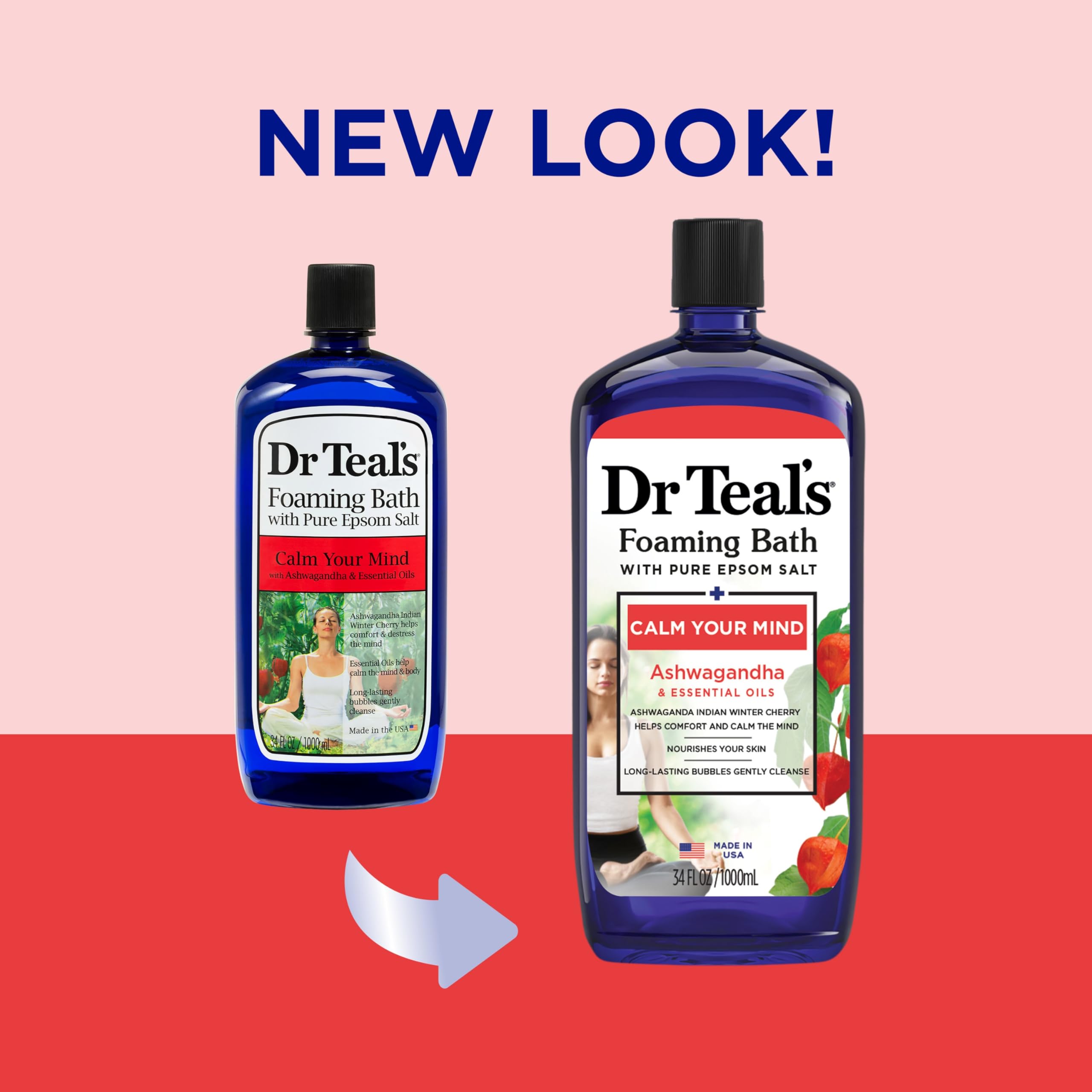 Dr Teal'S Foaming Bath With Pure Epsom Salt, Ashwagandha, 34 Fl Oz (Pack Of 4) (Packaging May Vary)