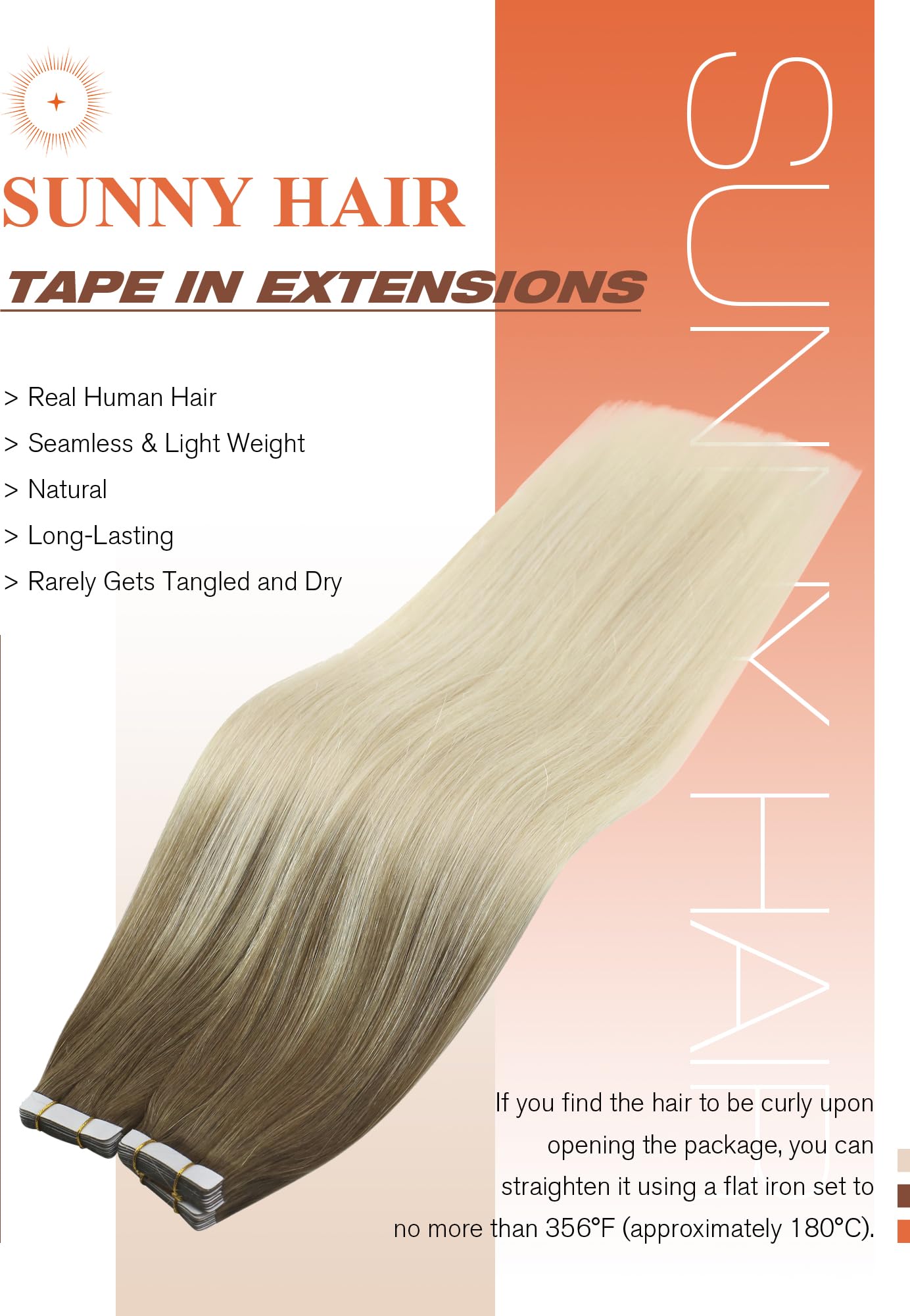 Sunny Hair Tape in Hair Extensions Real Human Hair Invisible Remy Hair Extensions Tape ins for Women Light Brown Root to Platinu