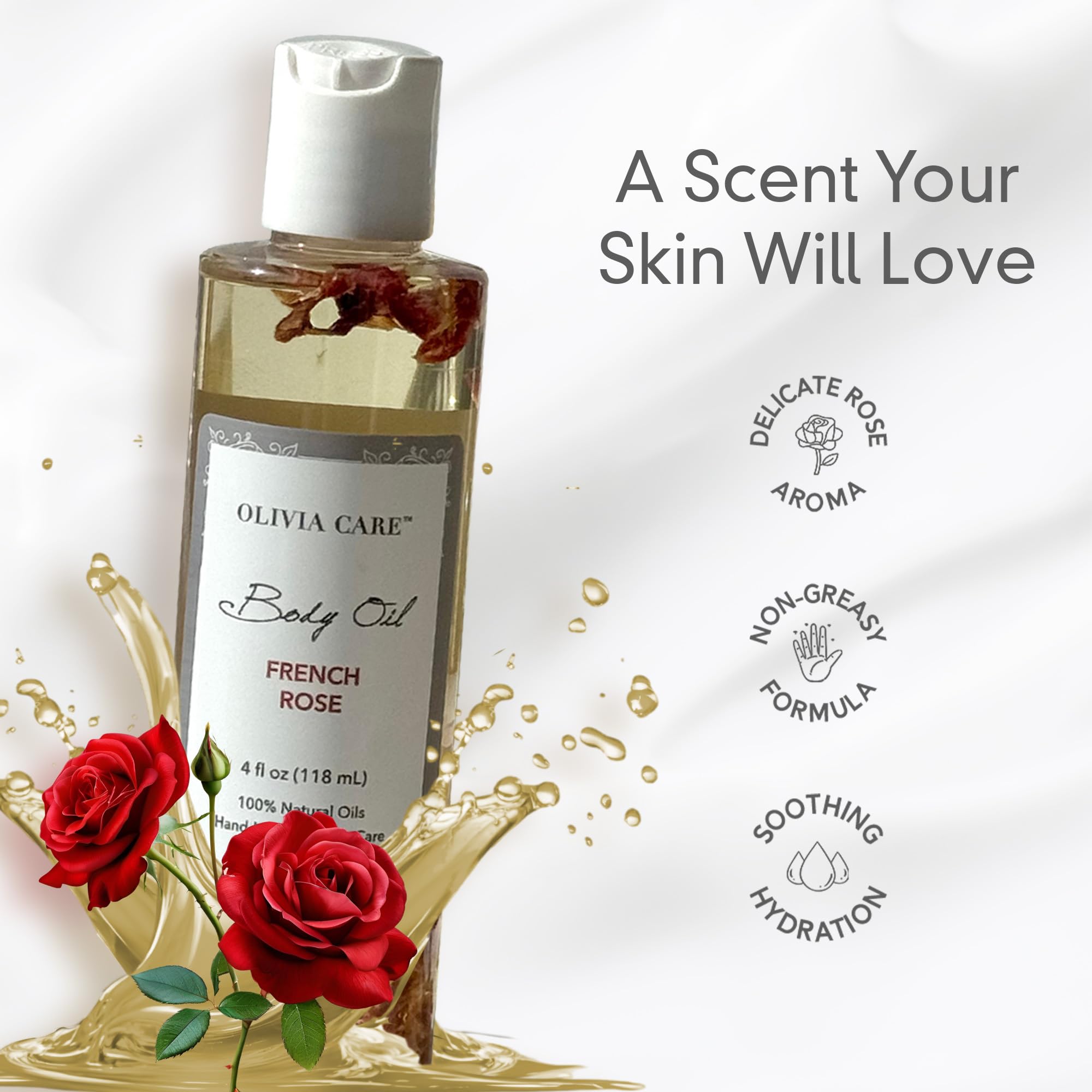 Olivia Care Body Oil - Natural Perfume Oil For Women | Hydrating & Moisturizing After Bath Oil - Infused With Vitamin E, K & Ome