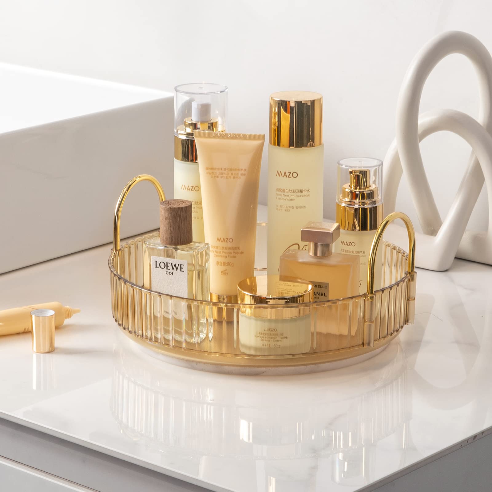 Invssene 360 Rotating Makeup Organizer, Bathroom Make Up Spinning Holder Rack, Large Capacity Cosmetics Storage Vanity Shelf Cou