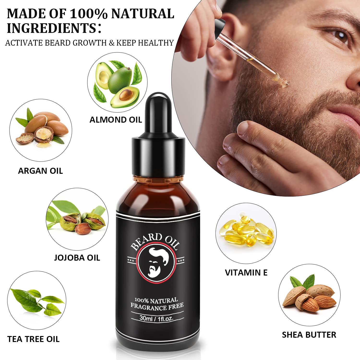 Abudics Christmas Gifts For Men Dad, Mens Stocking Stuffers, Beard Kit, Beard Growth And Grooming Kit W/Beard Oil Beard Balm Bea