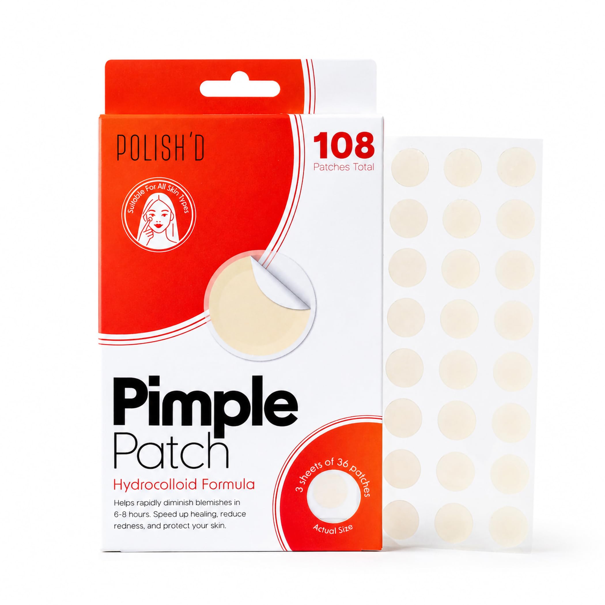 Pimple Patches for Face, Hydrocolloid Acne Patches, Cute Round Shape Zit Covers, Spot Stickers  108 Count