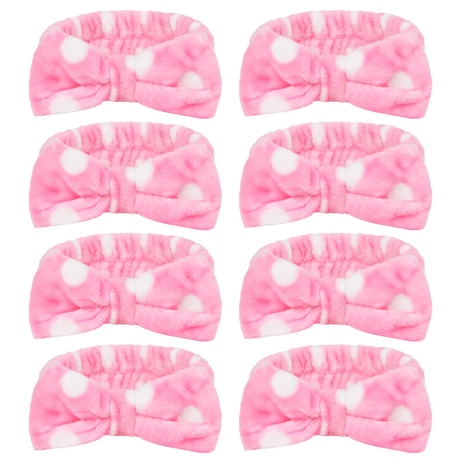 CIEHER 8 Pcs Spa Headbands for Women Girls, Pink Dot Spa Headband for Bachelorette Party Sleep Party, Skincare Makeup Headbands 
