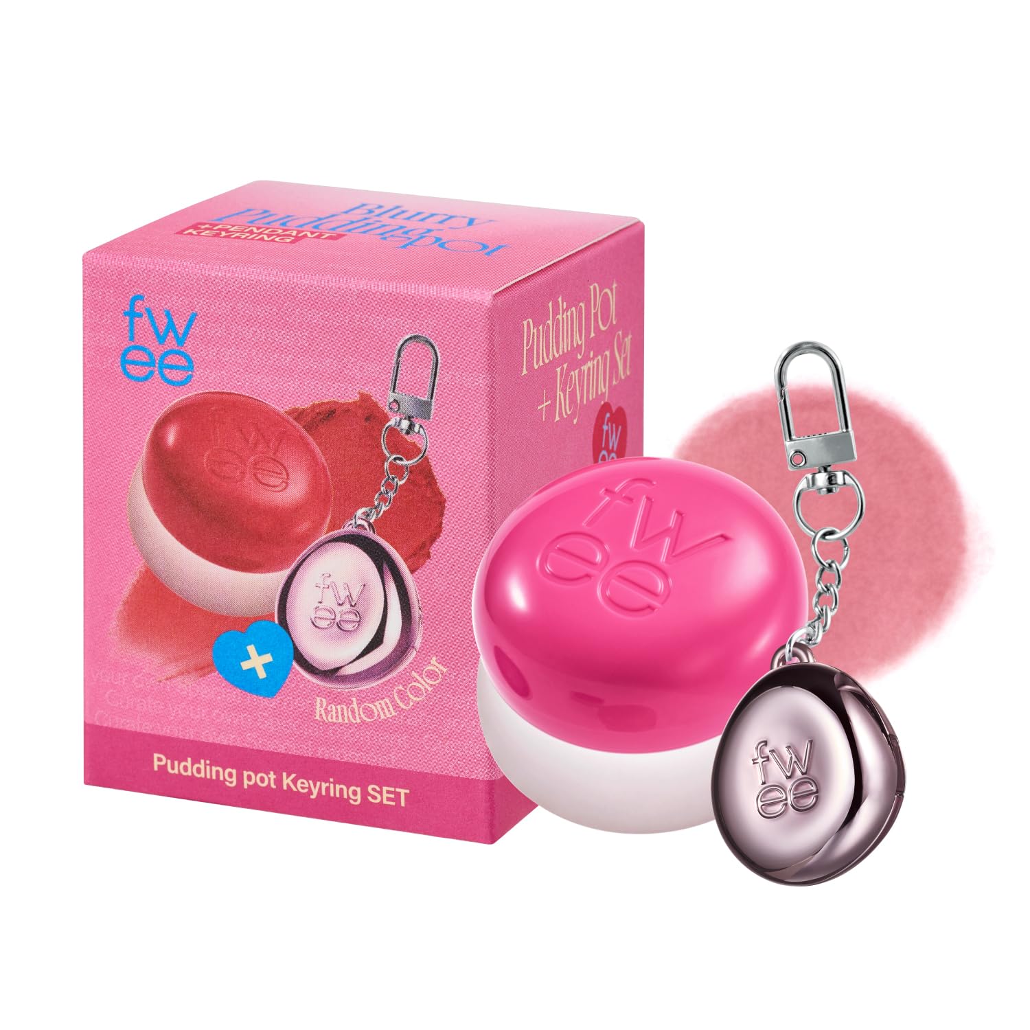 fwee Lip&Cheek Blurry Pudding Pot + Pendant Keyring | Baby | Random Colored Keyring | Makeup Blush, Buildable Lightweight, Multi