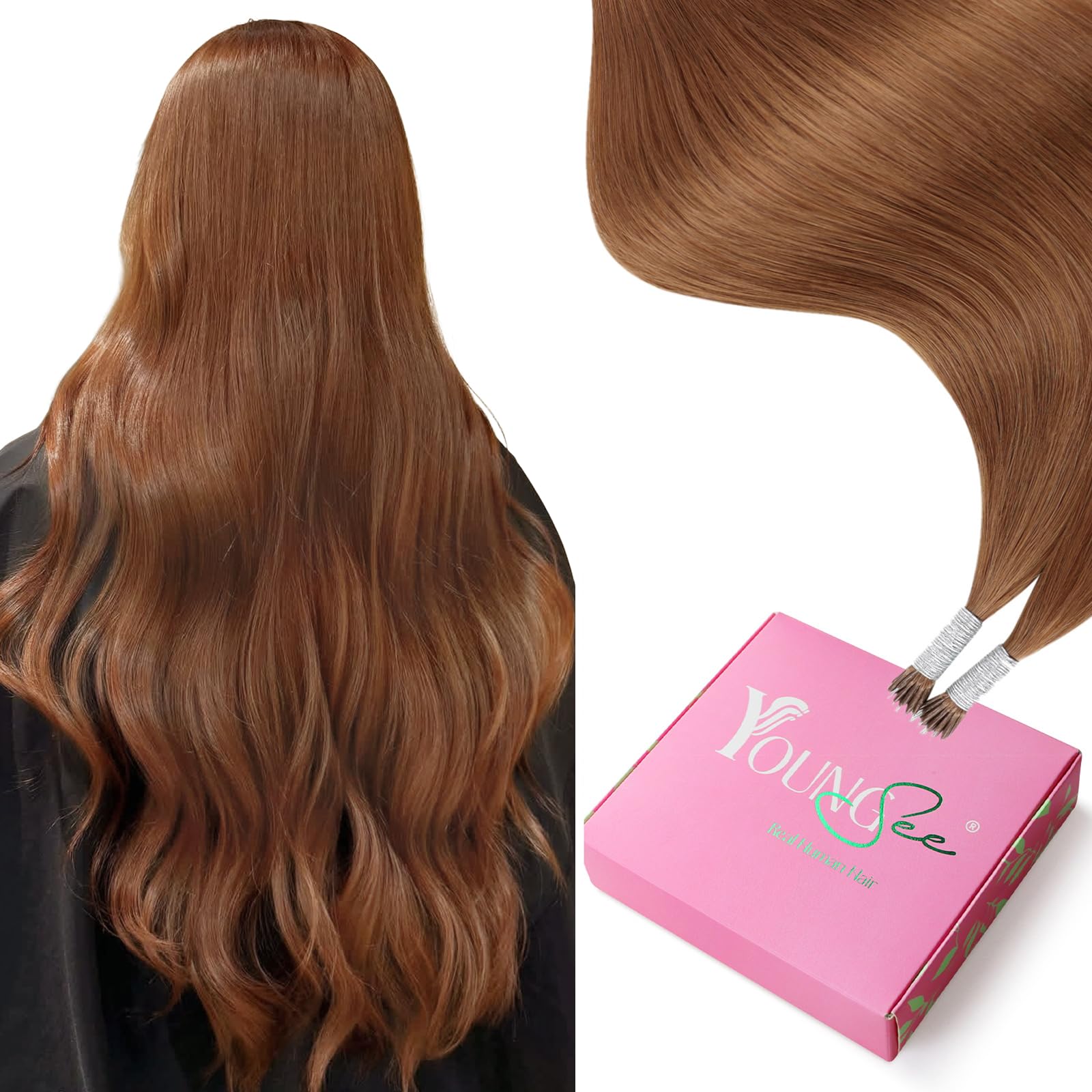 YoungSee Nano Beads Hair Extensions Human Hair Copper Nano Ring Hair Extensions Human Hair Copper Nano-Loop Extension 24 Inch fo