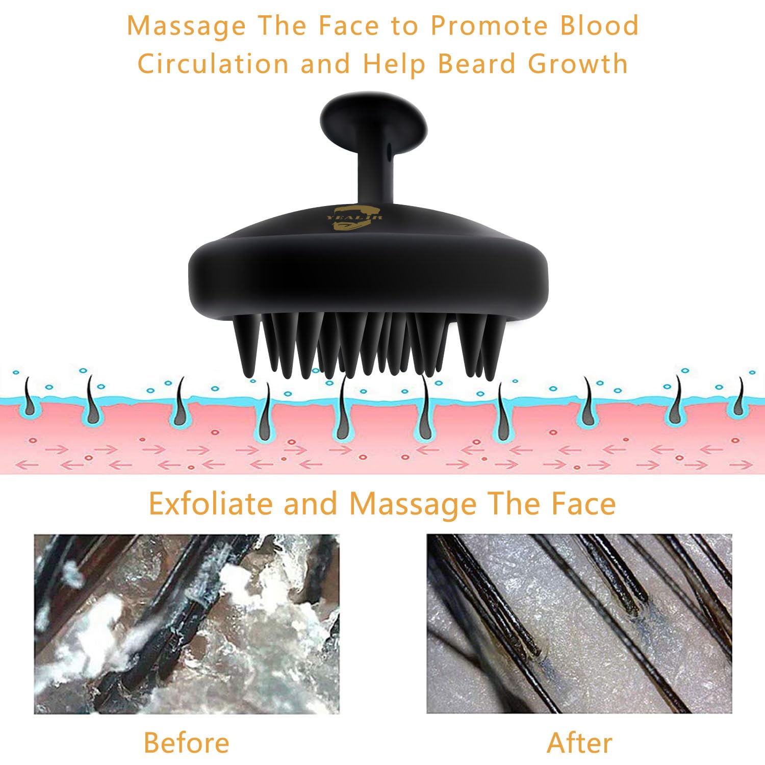Yealir Beard Brush For Men, Silicone Beard Scrubber, Deep Cleans, Hair & Beard Exfoliator Helping Beard Shampoo Better Clean The