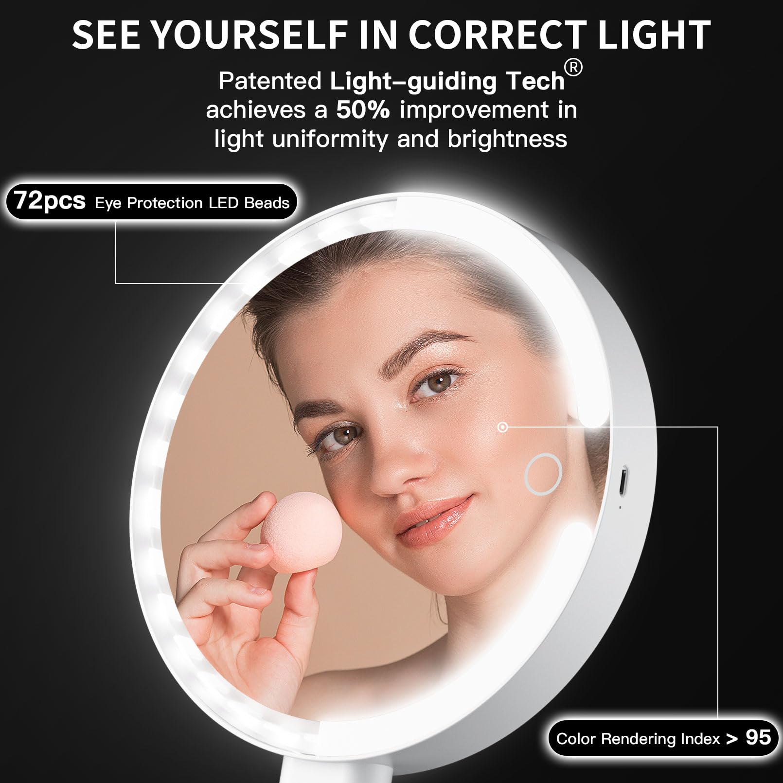 Beautifive 3 in 1 Magnifying Mirror with Light, Rechargeable Double-Sided 10X/1X Lighted Makeup Mirror with Magnification, Stepl