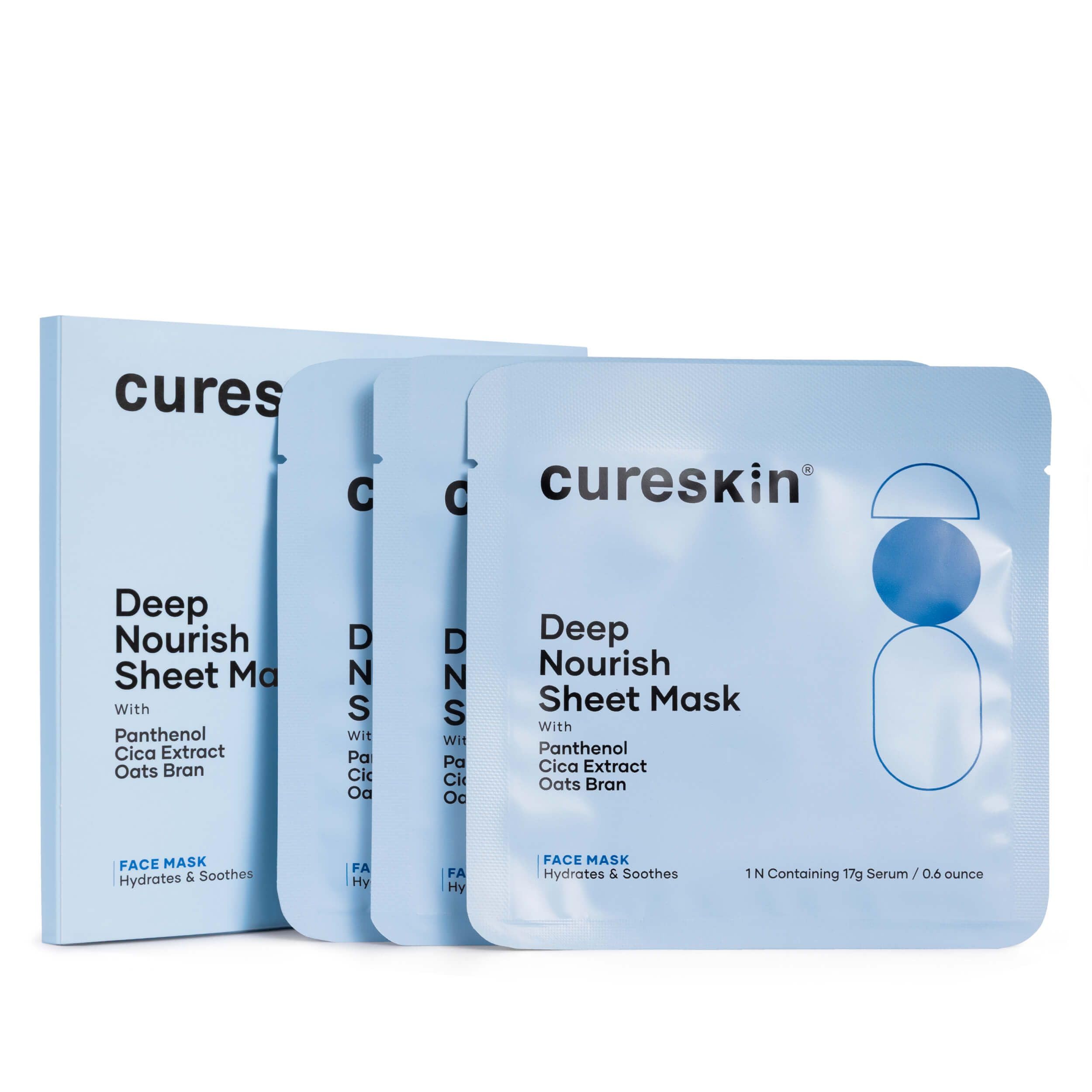 Cureskin Deep Nourish Hydrating Face Sheet Mask With Panthenol, Cica Extract & Oats Bran | Intense Moisture, Glow & Soothing Car