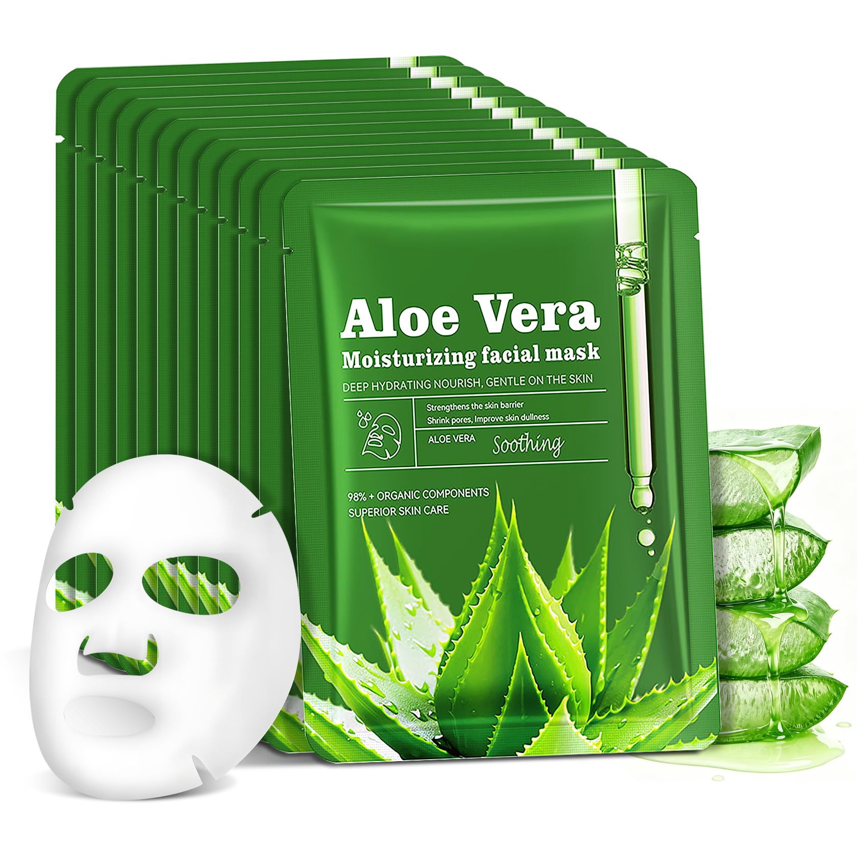 UAOE 12PCS Aloe Vera Face Mask Set,Hydrating Sheet Masks for Skincare