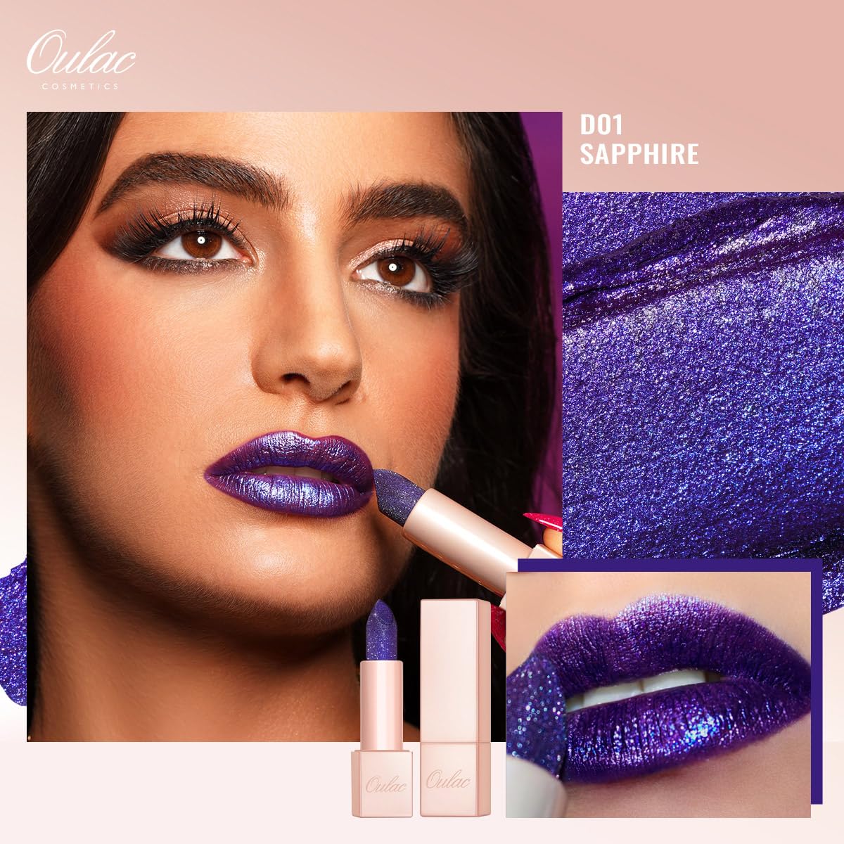 Oulac Shimmer Blue-Purple Lipstick, Infinity High Shine Finish, Hydrating Lip Color Infused with Damask Rose Oil for All-Day Com