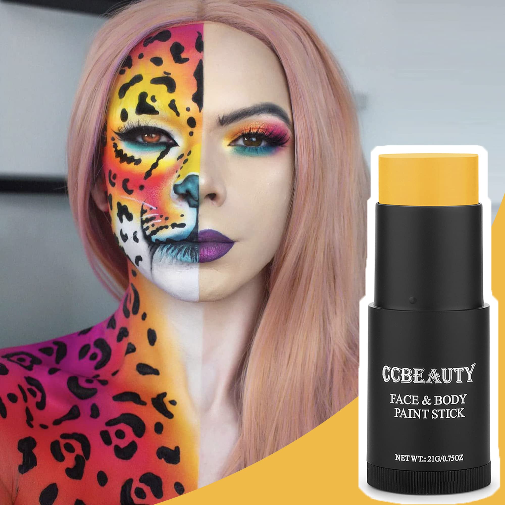 Ccbeauty Yellow Face Body Paint Stick, Oil Foundation Makeup, Yellow Eye Black Sticks For Sports, Hypoallergenic Face Painting K