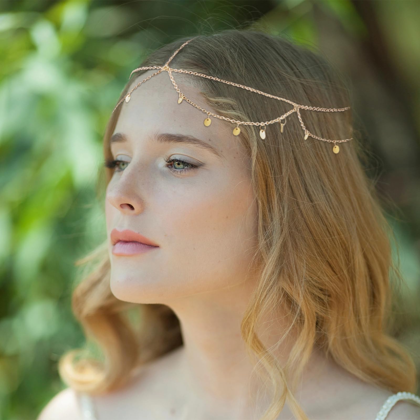 COCIDE Gold Sequins Head Chain for Women Bohemian Head Jewelry for Girls Boho Golden Headpiece Hair Accessories for Festival Par