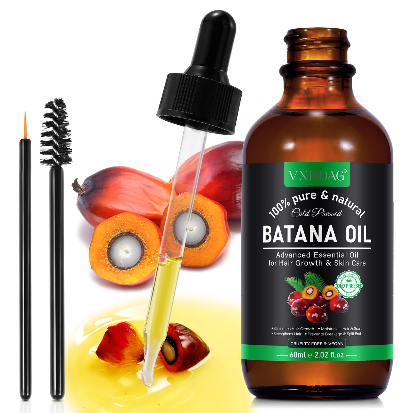 VXHDAG Batana Oil - 100% Pure & Natural from Honduras for Hair Growth, Eliminates Split Ends, Enhances Radiance & Nourishment fo