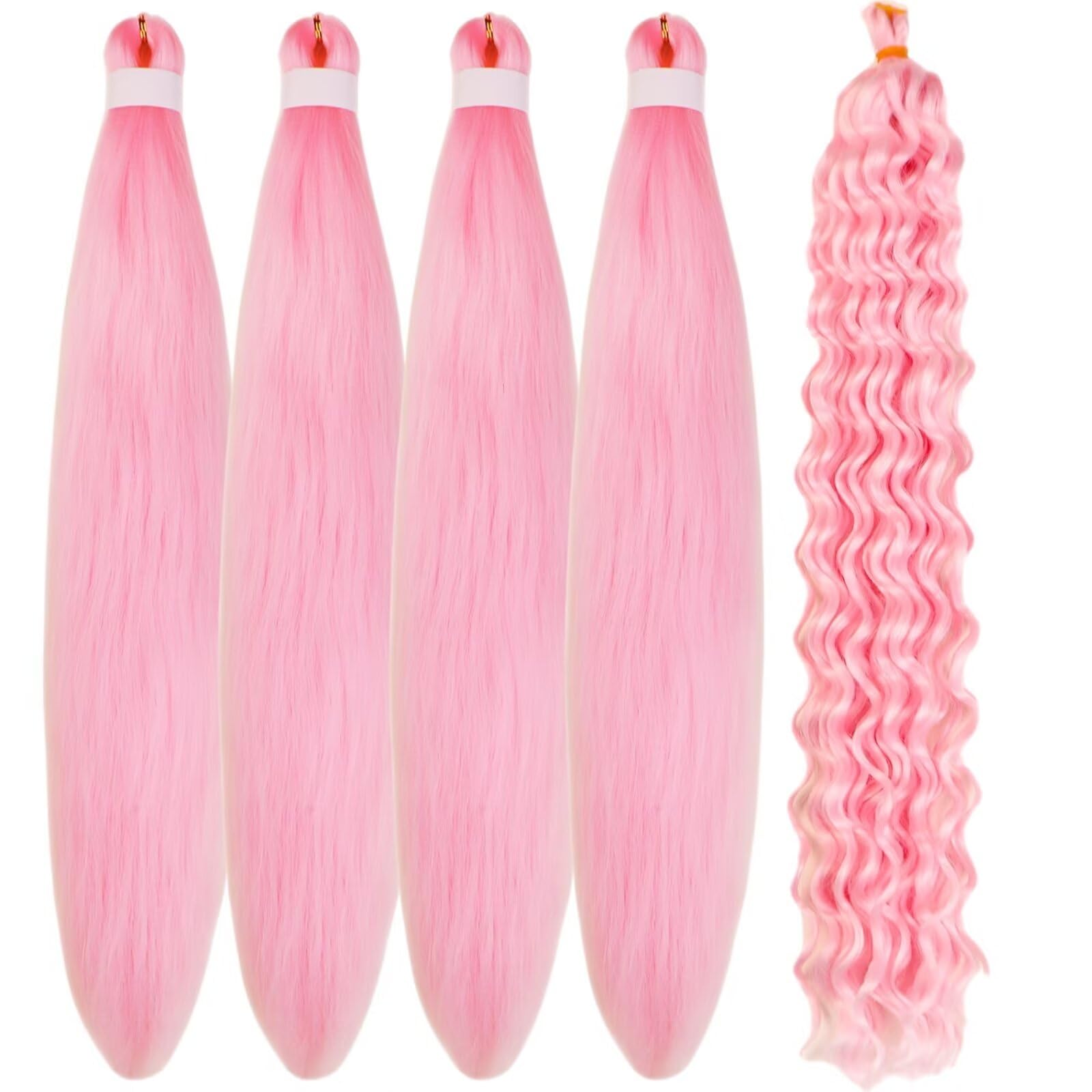 Gozill Light Pink Braiding Hair Pre stretched Boho Braids Kanekalon Prestretched Braiding Hair for Bohemian Hair Ez Braid Micro 