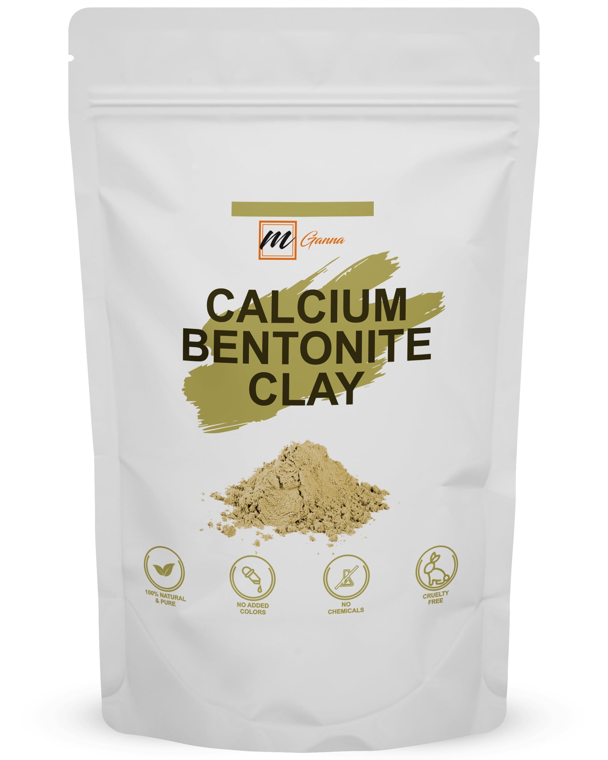 mGanna 100% Natural Calcium Bentonite Clay (Food Grade) for Body Detox, Facial Masks, Creams, Body Wraps, Skin Tightening, and S