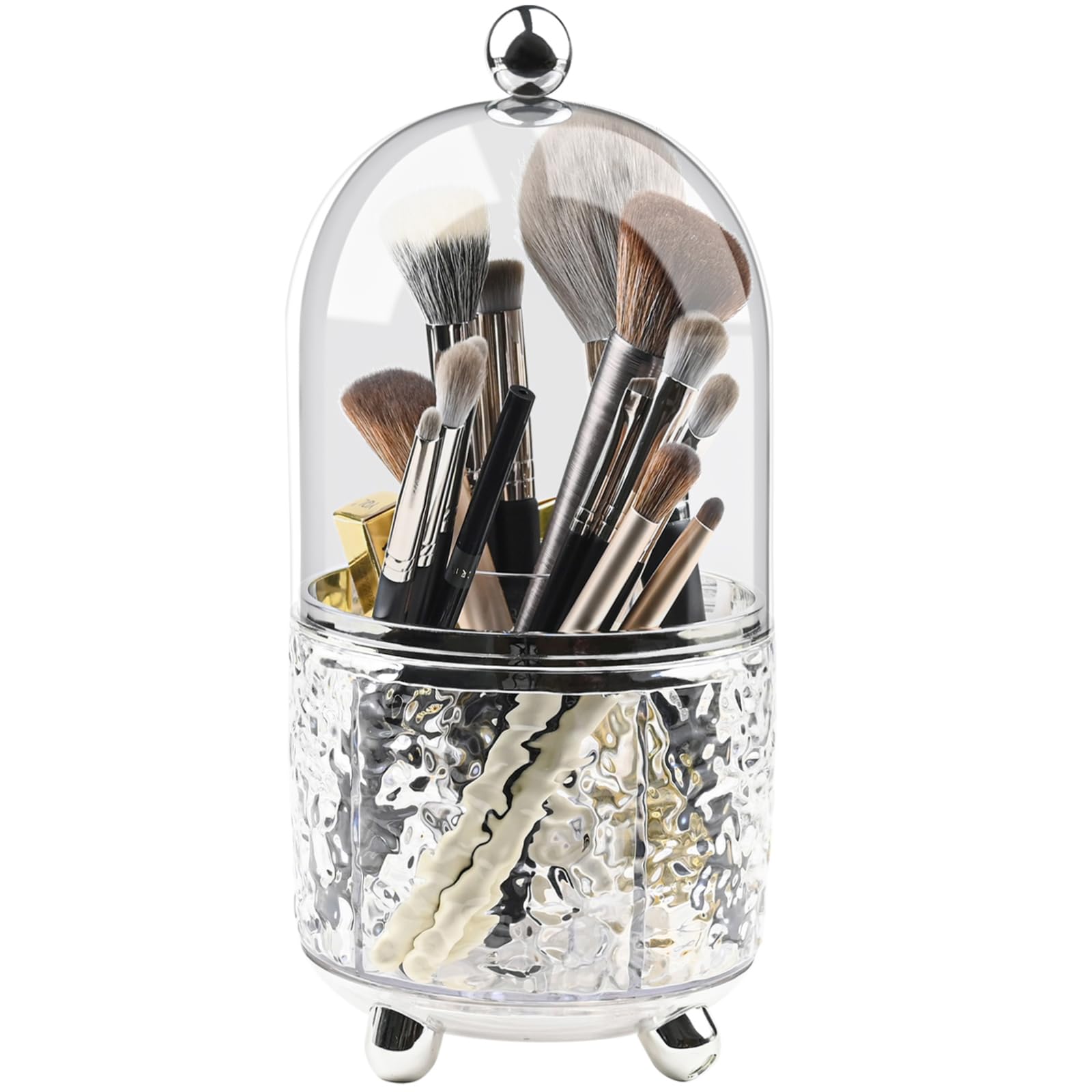 Makeup Brush Holder With Lid Cosmetic Tools Organizer 360 Rotating Make Up Brushes Storage For Vanity, Waterproof & Dustproof (C