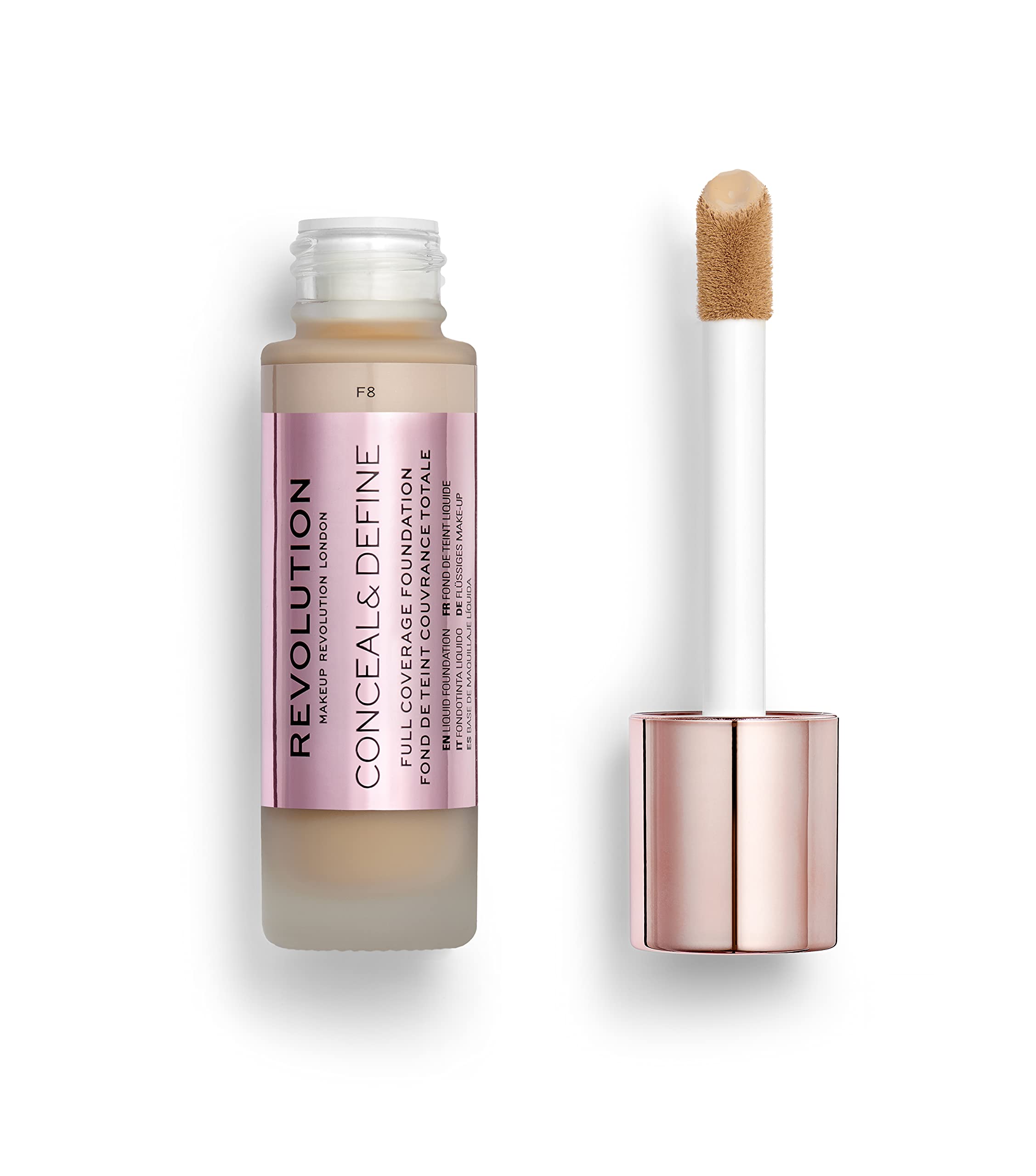 Makeup Revolution Conceal & Define Foundation, Cream Foundation Makeup, Full Coverage, For Light/Medium Skin Tones, Vegan & Crue