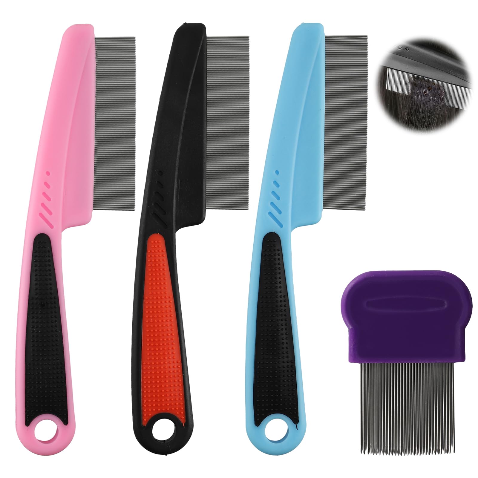 3 Pcs Dandruff Scalp Comb, Psoriasis Combs Removal for Women, Men, Children and Adults (Red Blue Pink) with 1 Dandruff Comb (Pur