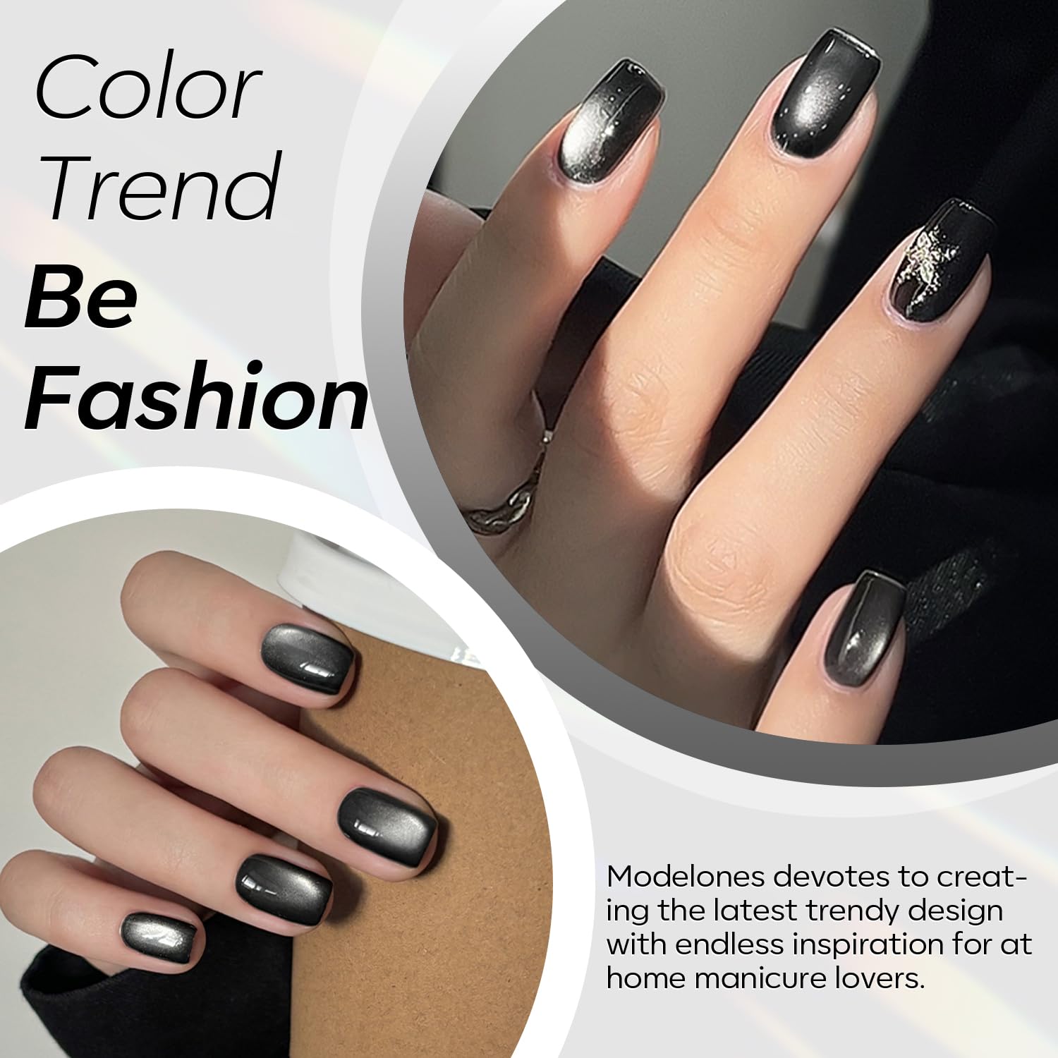 Modelones Cat Eye Gel Nail Polish, 15 Ml Holographic Glitter Shimmer Translucent Sheer Color Black Polish Magnetic Nail Polish W