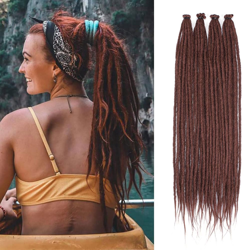 Kraler Dreadlock Extensions, 22 '' Medium Auburn Synthetic Crochet Dreads Extensions 100% Handmade Single Ended Dreads Thin 0.6c