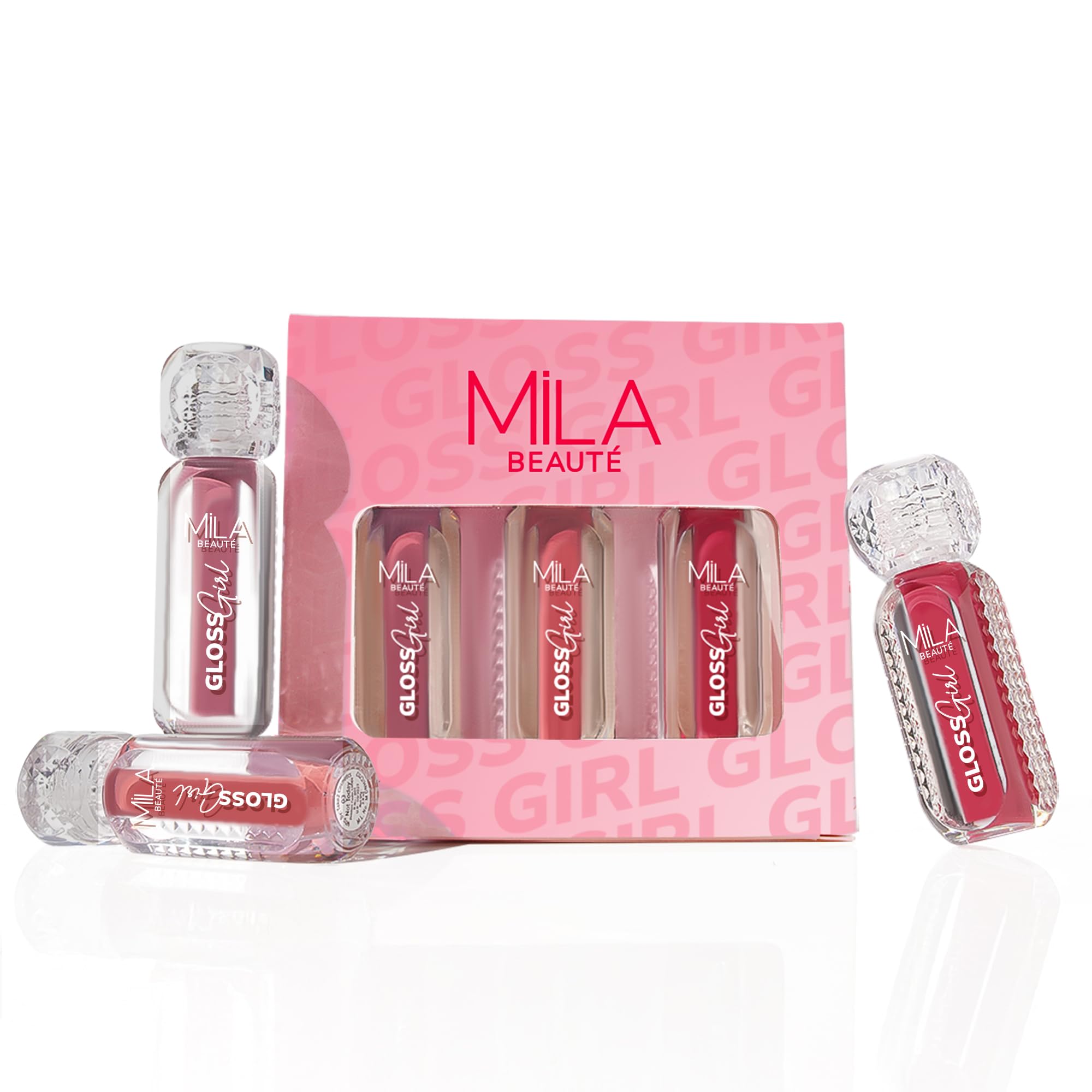 Gloss Girl High Shine Lip Gloss Trio I Set Of 3 With Mango Seed Butter & Hyaluronic Acid Shade  Power Girl