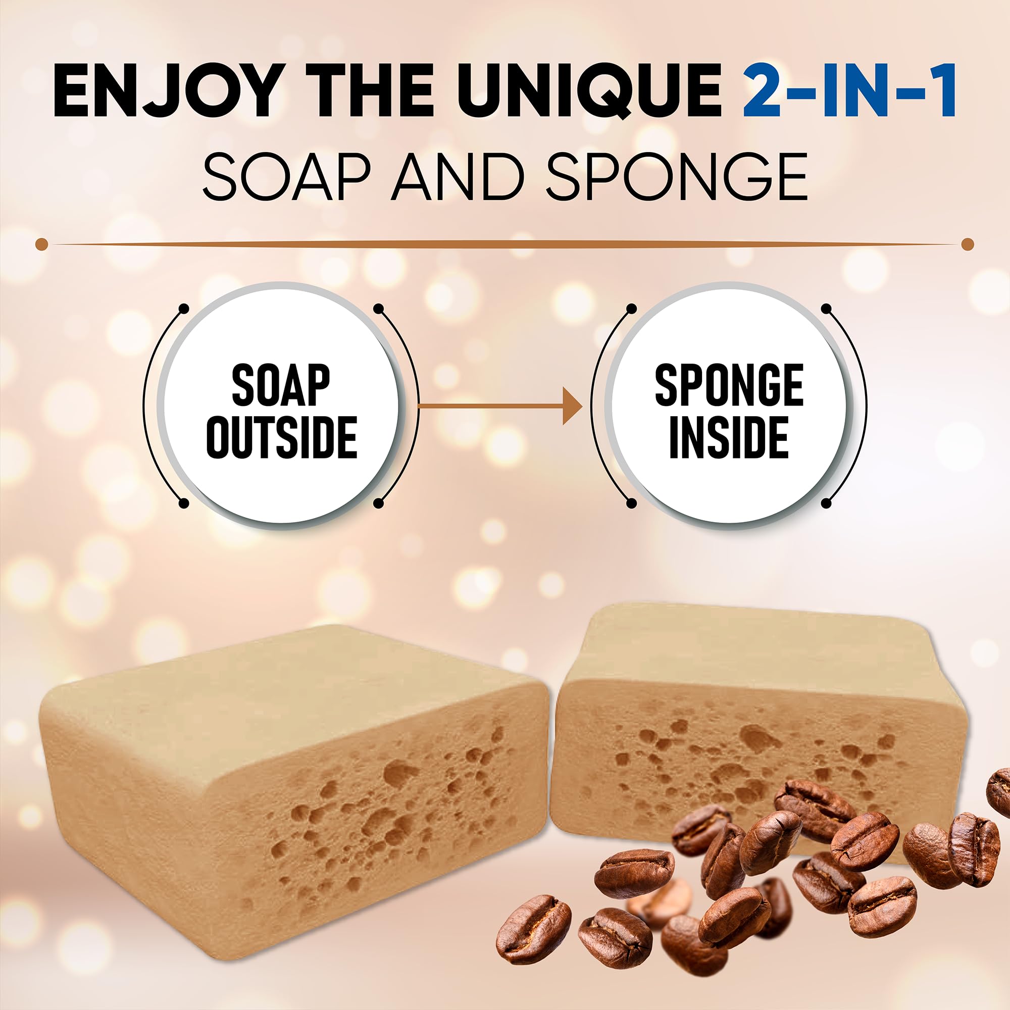 T.Taio Coffee Esponjabon Soap Sponge - Gentle Shower Scrubber - Cleaning Bath Wash Scrub - Dirt & Oil Removal - Massage & Lather