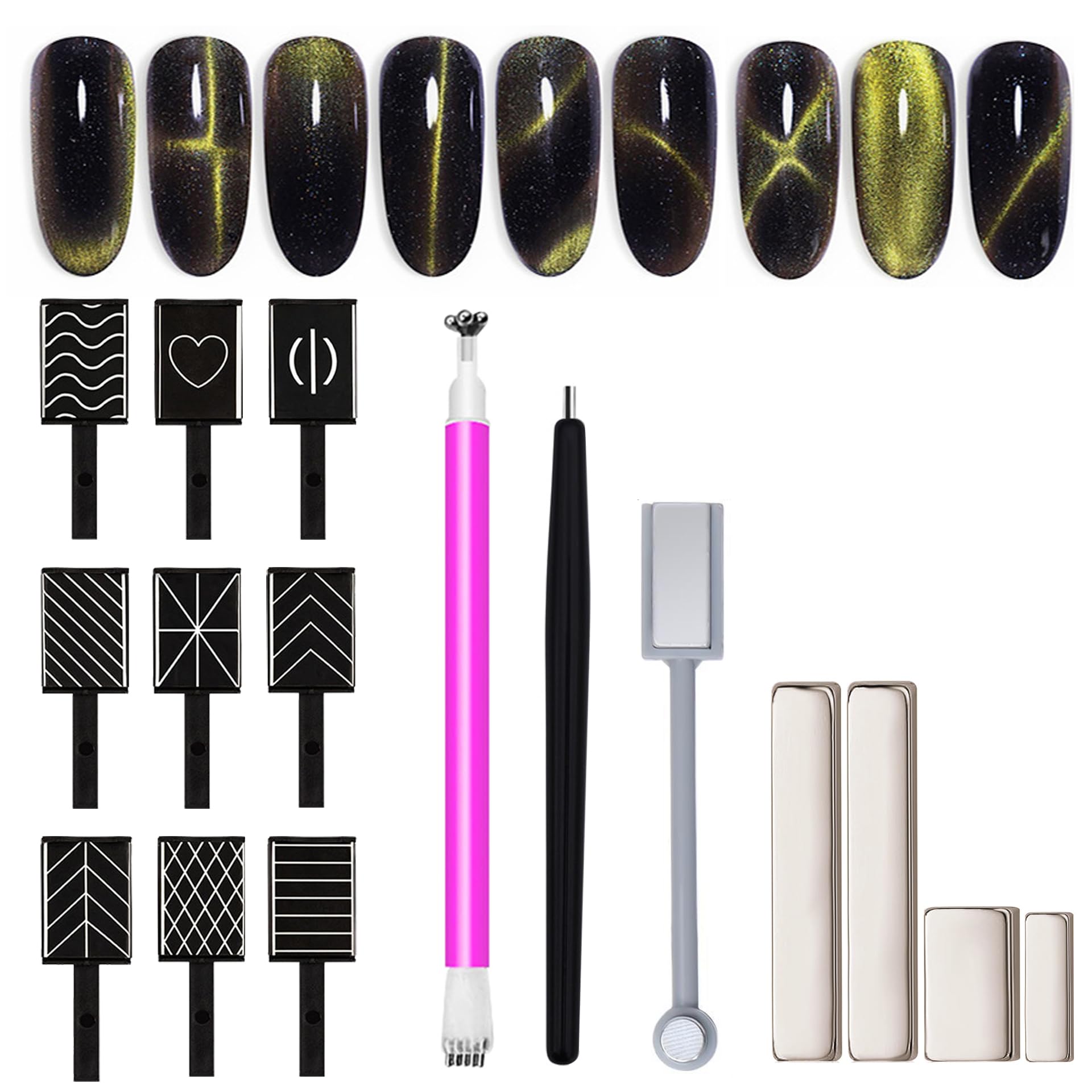 Wokoto 16Pcs Cat Eye Nail Magnets Pens For Cat Eye Nail Art Tools Gradient Design Cat Eye Magnet For Nails Cat Eye Magnet Sticks