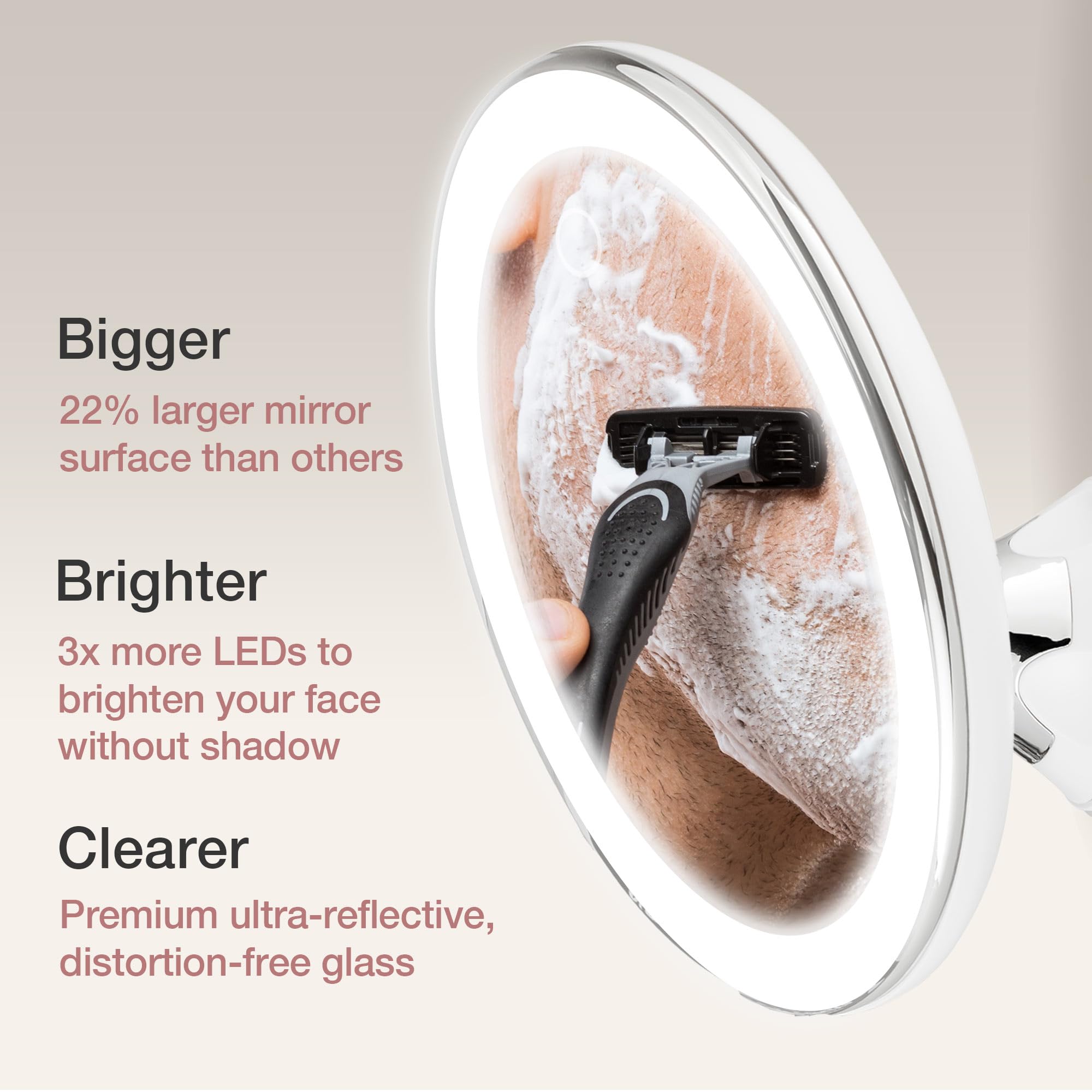 Fancii 10X Magnifying Makeup Mirror - 8" Lighted Travel Vanity Mirror, Chrome, 40 Dimmable LEDs, 12H Battery Life, Model FC-RLMMM10