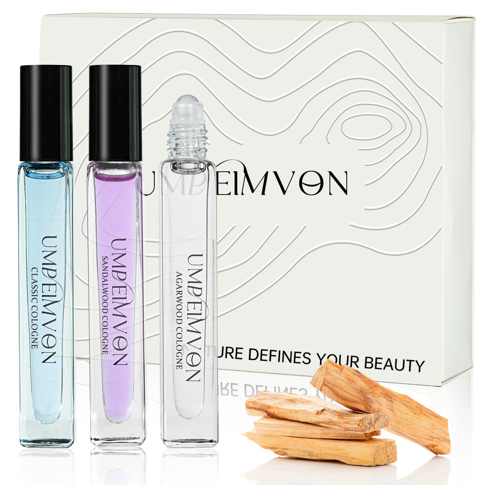 Umpeimvon 3 Pack Unisex Cologne for Men Women Cologne Perfume Oil Roll On, Classic, Sandalwood, Agarwood, Travel Size 0.33 fl.oz
