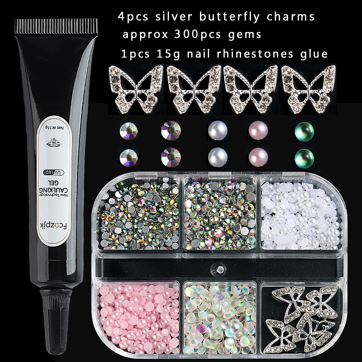 3D Silver Butterfly Nail Charms Kit, Small Size Metal Diamond Butterfly Rhinestones For Nails, Small Flat Back Nail Gems And Rhi