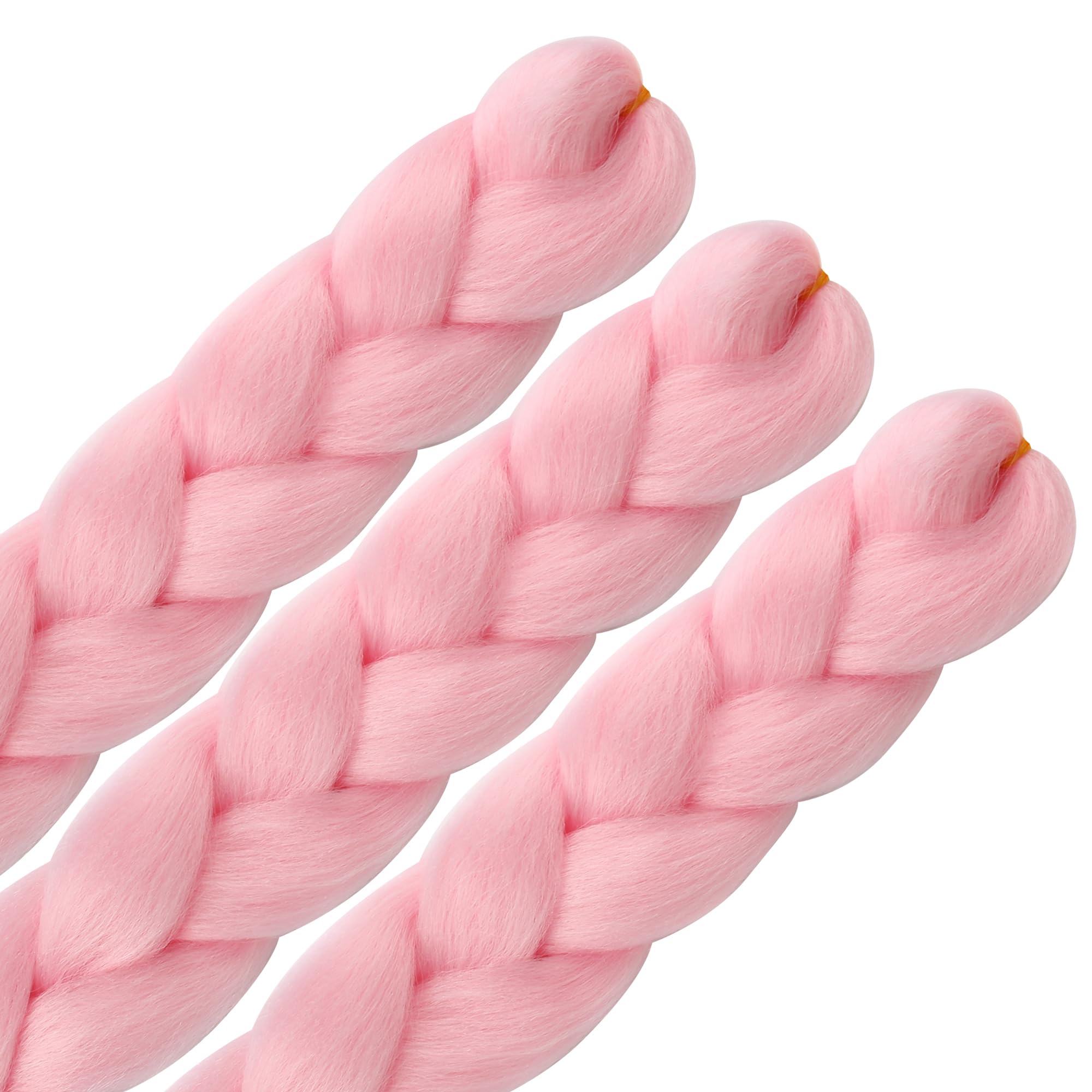 Pink Braiding Hair Extensions Synthetic Braid For Crochet Box Twist Hair For Women 24Inches 100G/Bundle(3 Bundles/Pack,Pink)