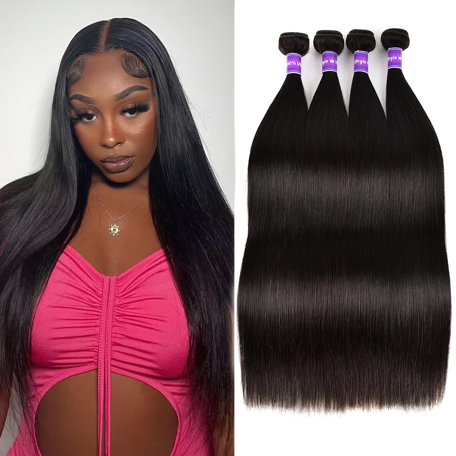 10A Brazilian Straight Hair Bundles 22 24 26 28 Inch Straight Hair 4 Bundles 100% Unprocessed Brazilian Virgin Hair Bundles Deal