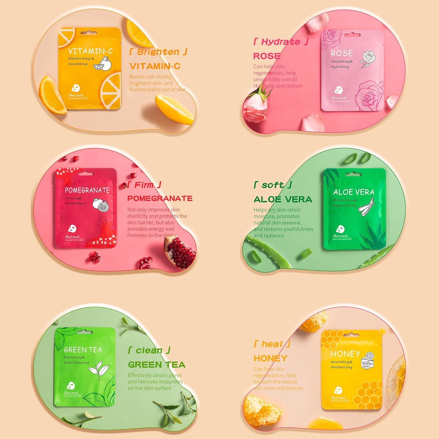 Meleell Collagen Face Masks For Skincare In Bulk, Sheet Masks For The Face, Hydrating And Moisturizing Face Masks Sets For Women