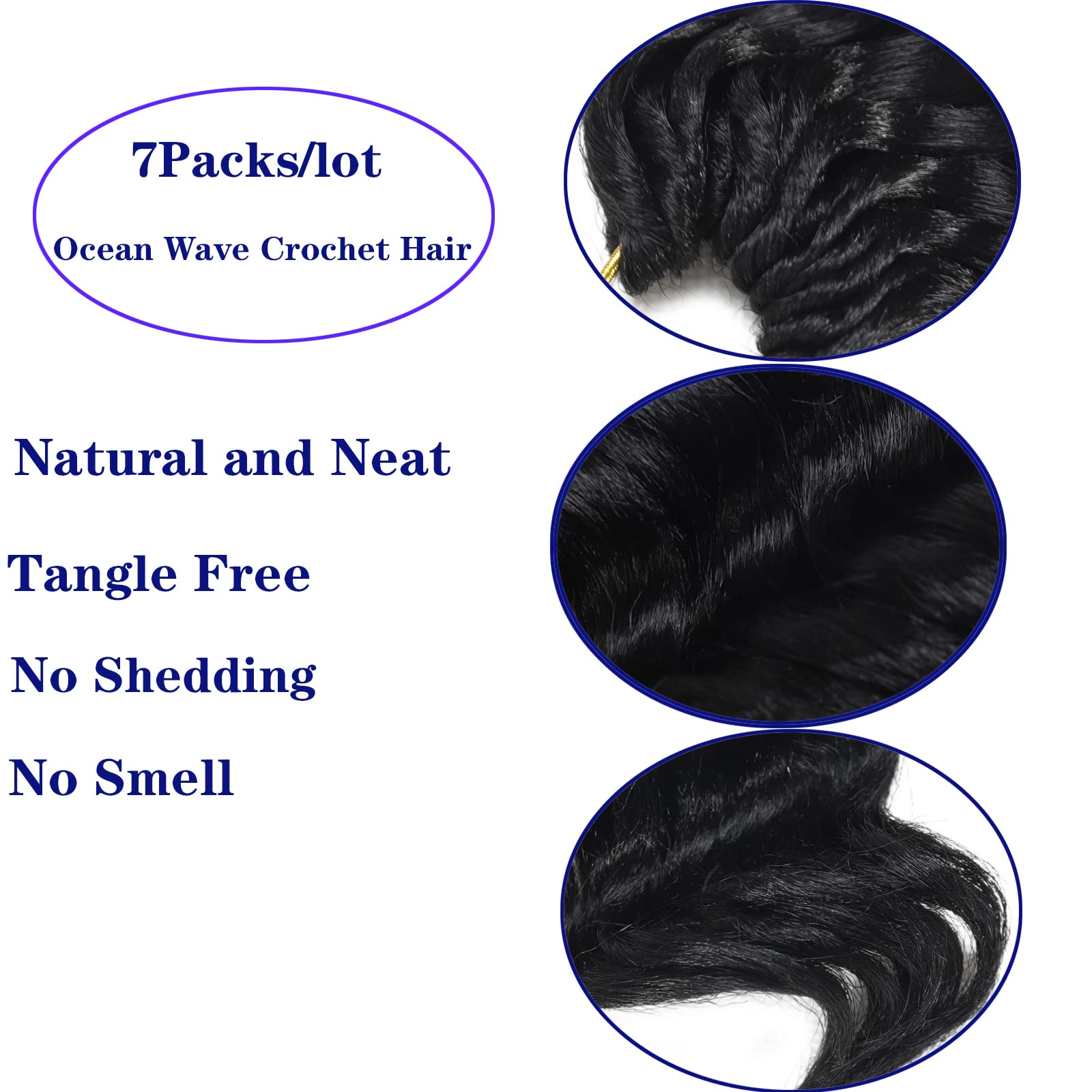 Ocean Wave Crochet Hair Pre Looped 9 Inch Curly Crochet Hair Ocean Wave 7 Packs Deep Wave Short Wavy Ocean Wave Crochet Braids H