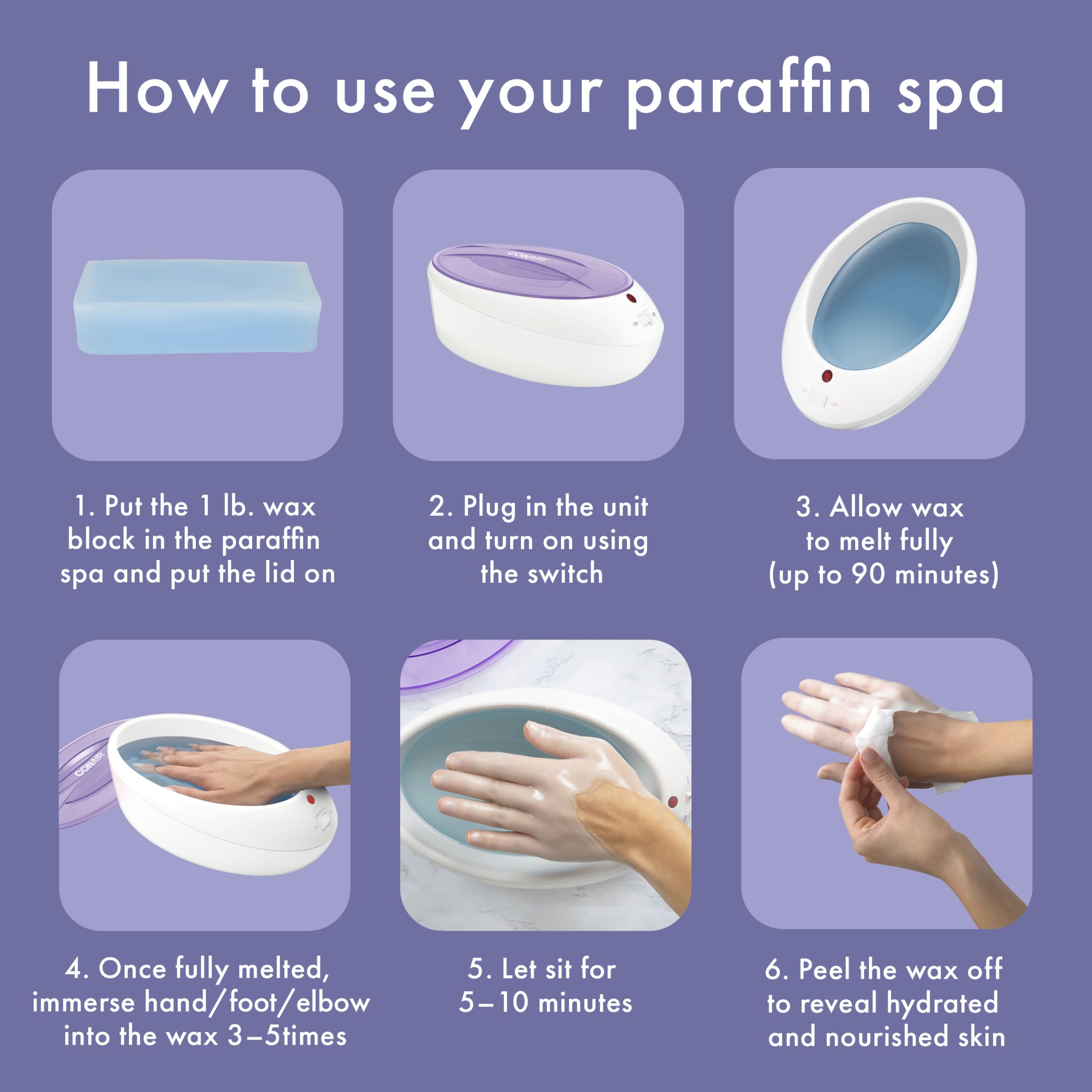 True Glow By Conair Paraffin Bath For Hands And Feet - Moisturizing Treatment With 1Lb. Wax - Purple