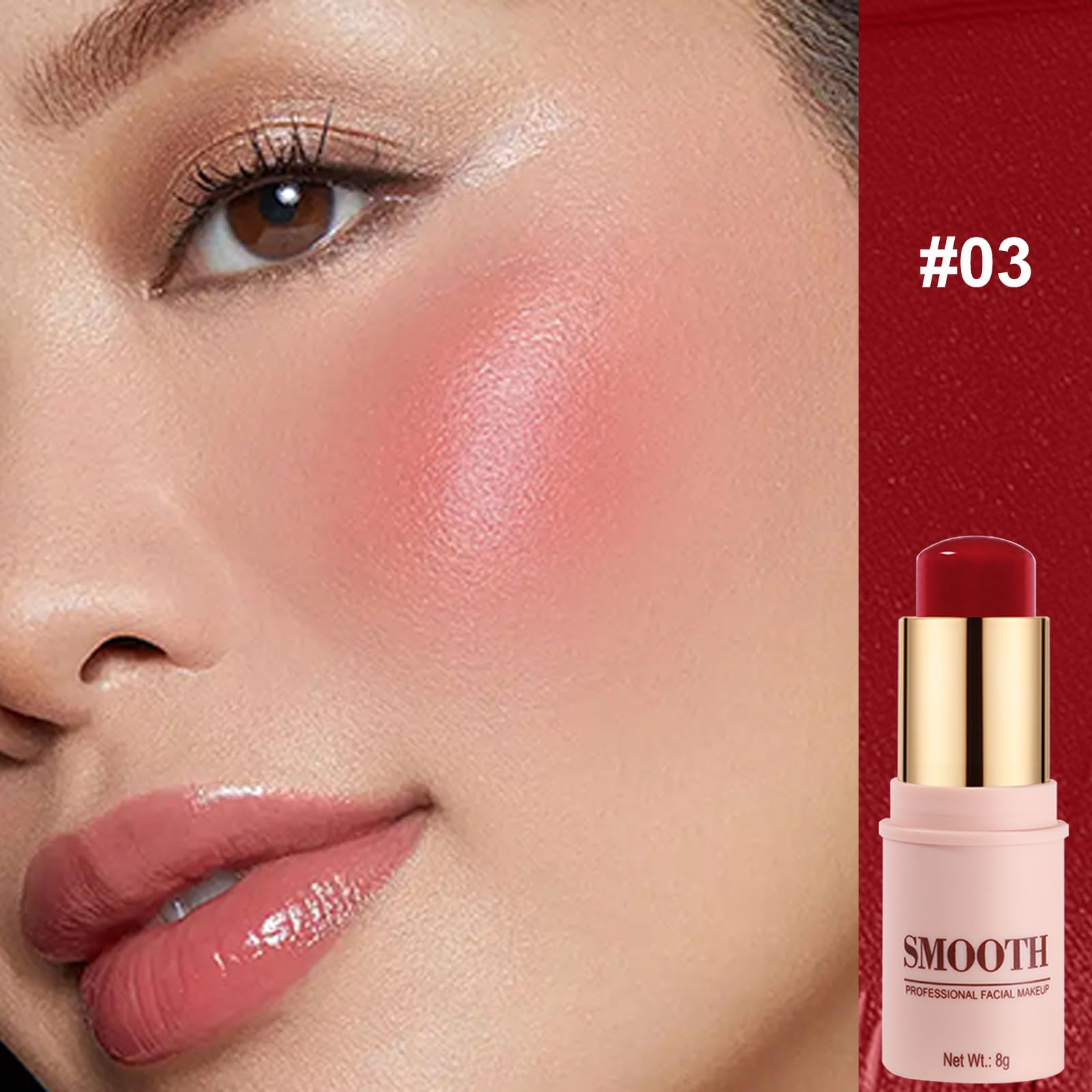 Multi-Use Blush Stick, Monochromatic Face Beauty Wand For Cheek, Eyeshadow And Lip, Longwear Waterproof Matte Finish Cream Blush