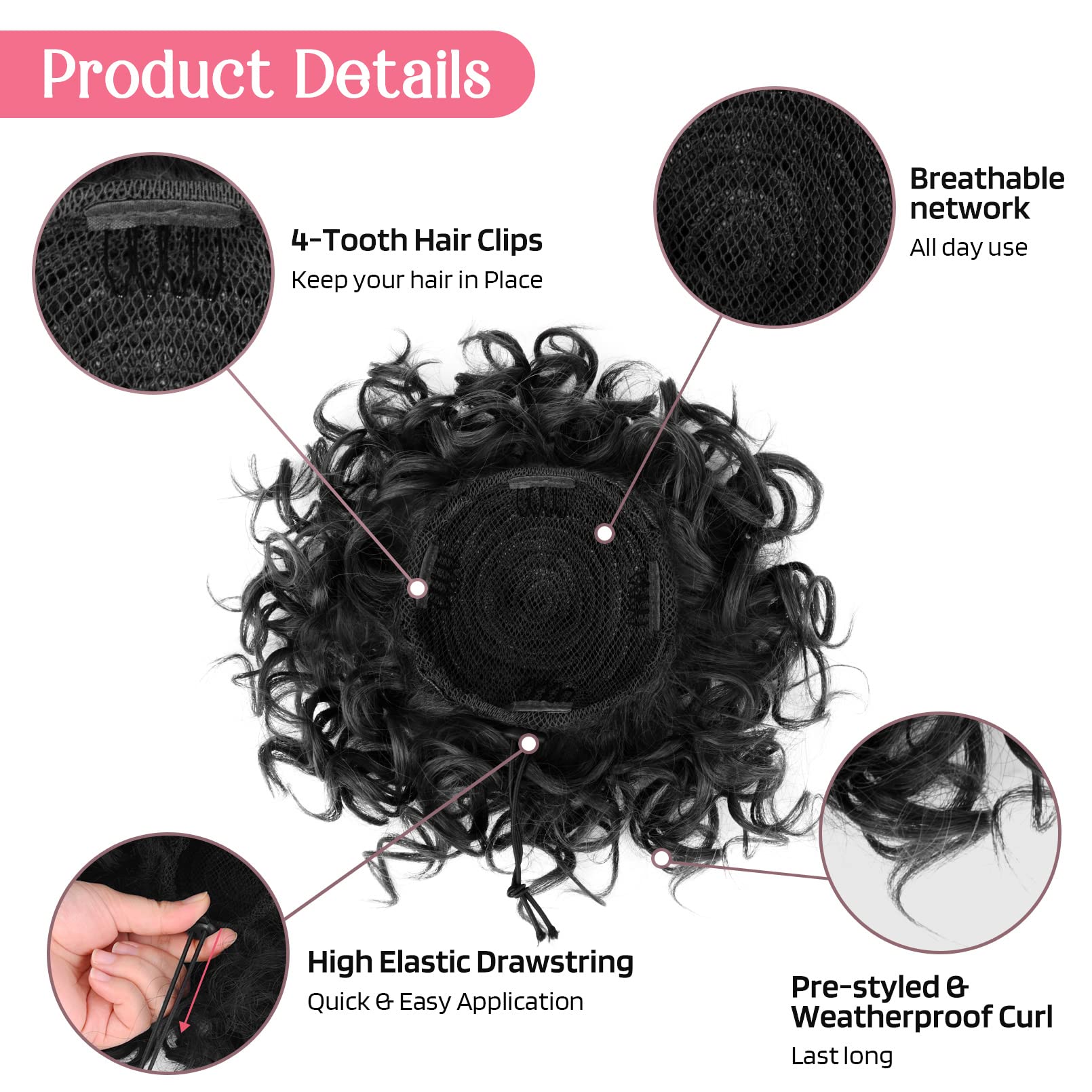 Hoojih Messy Hair Bun Hair Piece Elastic Drawstring Loose Wave Large Curly Bun Short Synthetic Ponytail Extension Hair Bun Exten