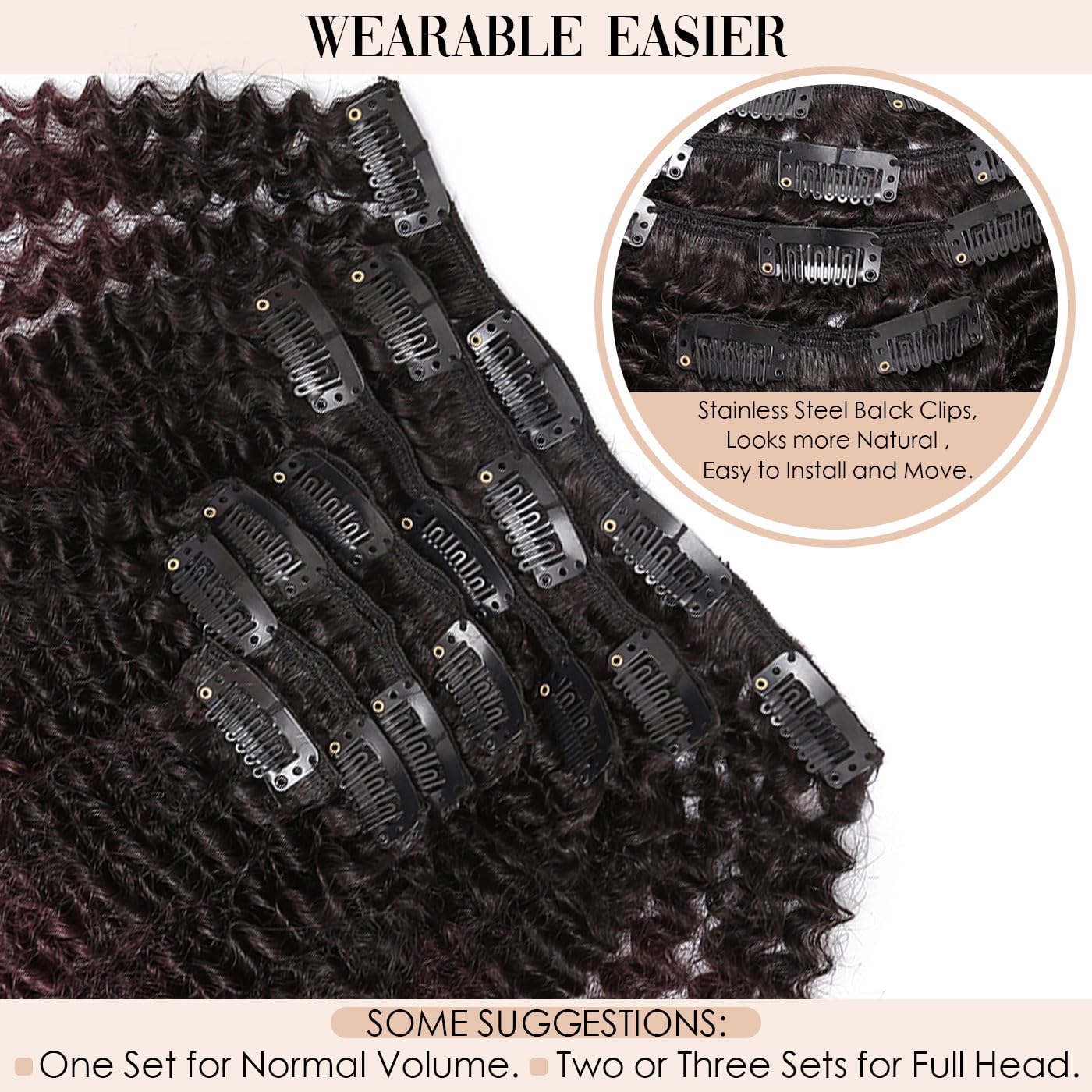 Caliee Virgin Hair Afro Kinky Curly Clip Ins Human Hair Extension Brazilian 4A And 4B Curly For African American Black Women Red