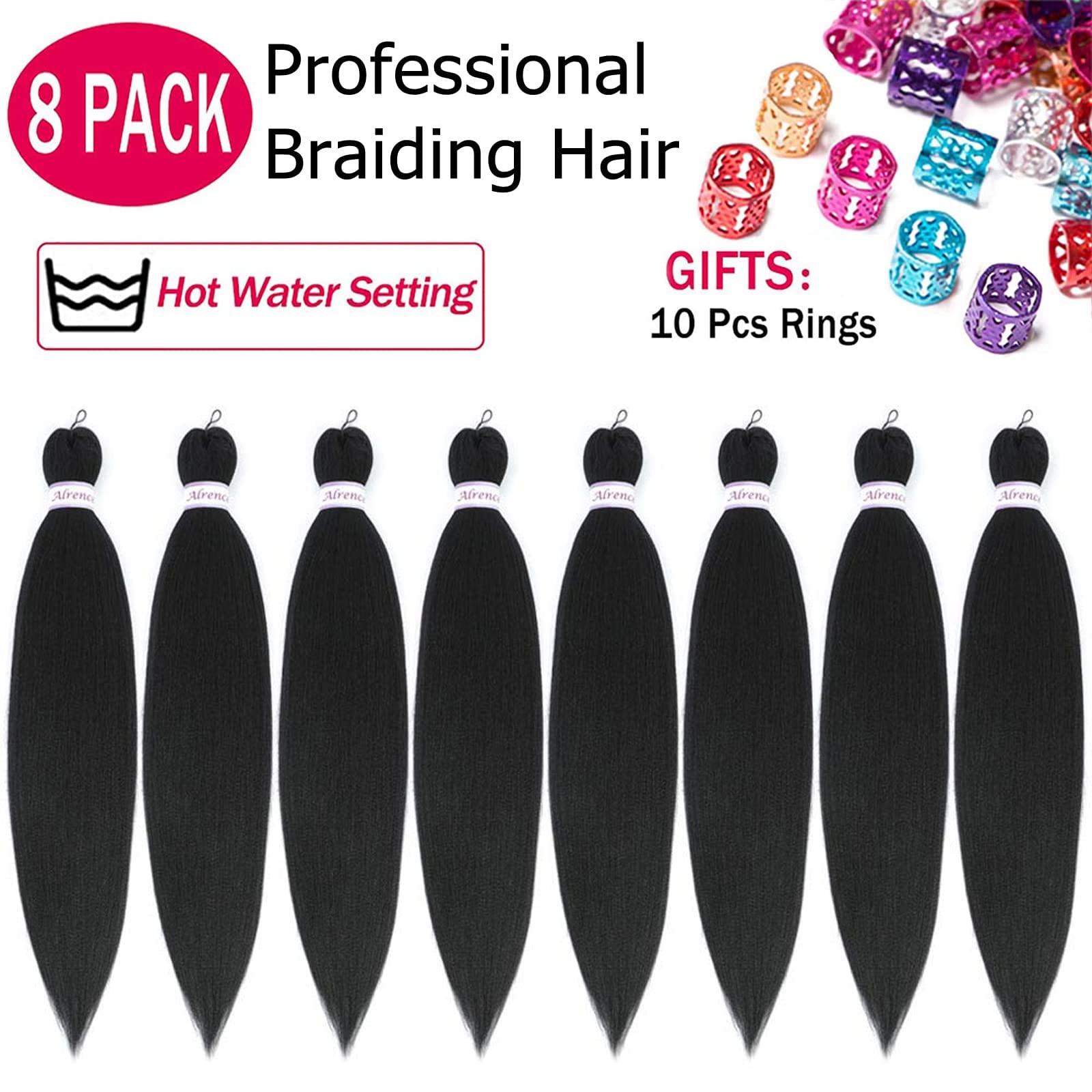 Braiding Hair 16 Inch 8 Packs Hair Extensions Professional Synthetic Braid Hair Crochet Braids, Soft Yaki Texture, Hot Water Set