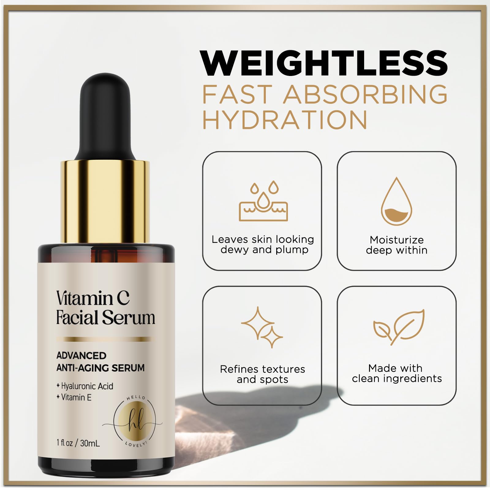 Vitamin C Face Serum - Anti Aging Facial Skin Serum with Vitamin C, Hyaluronic Acid, Vitamin E & More for Dark Spots, Fine Lines