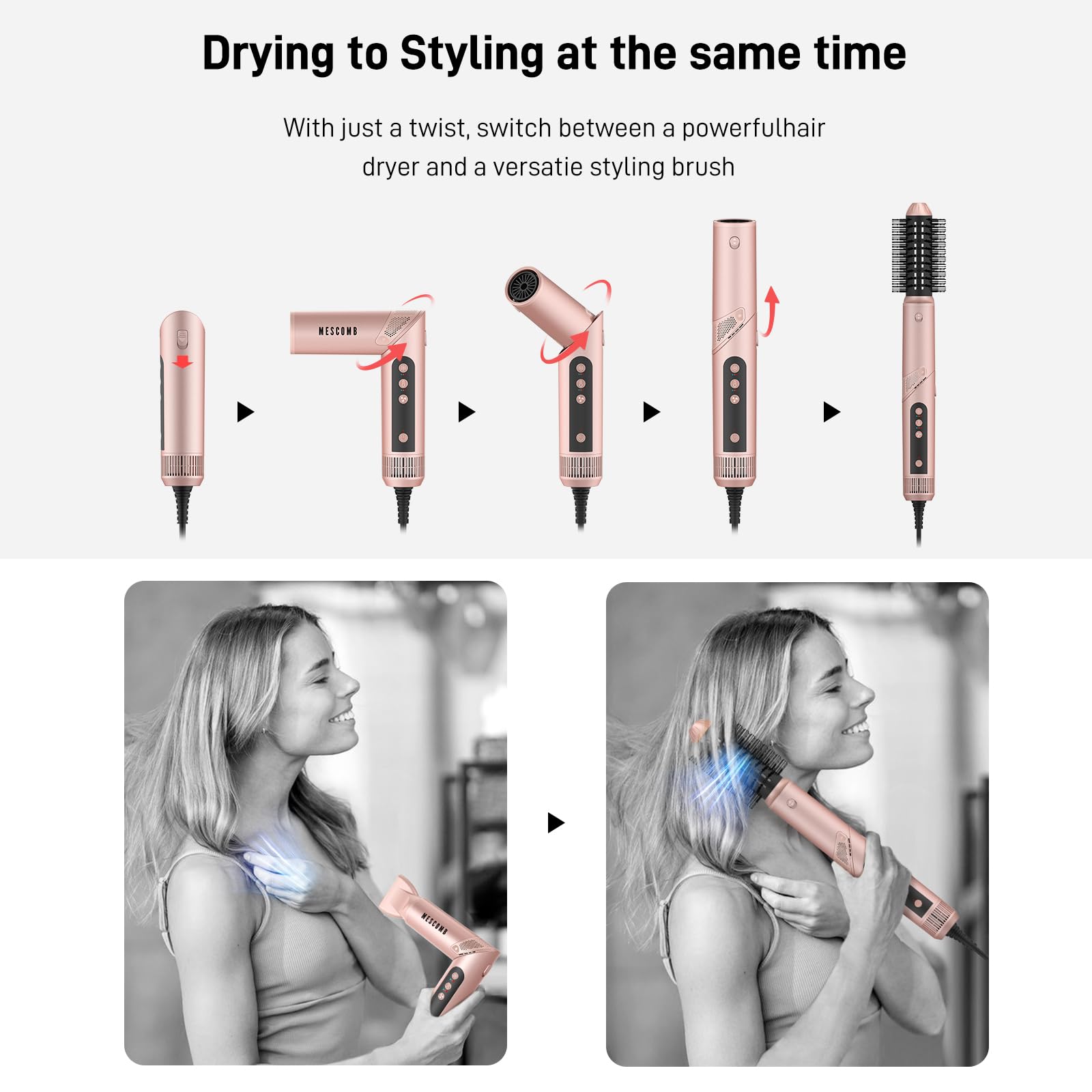 Hair Dryer Brush 5 in 1-110,000 RPM High-Speed Frizz-Free Blow Dryer for Fast Drying, Multi Hair Styler with Auto-Wrap Curlers,