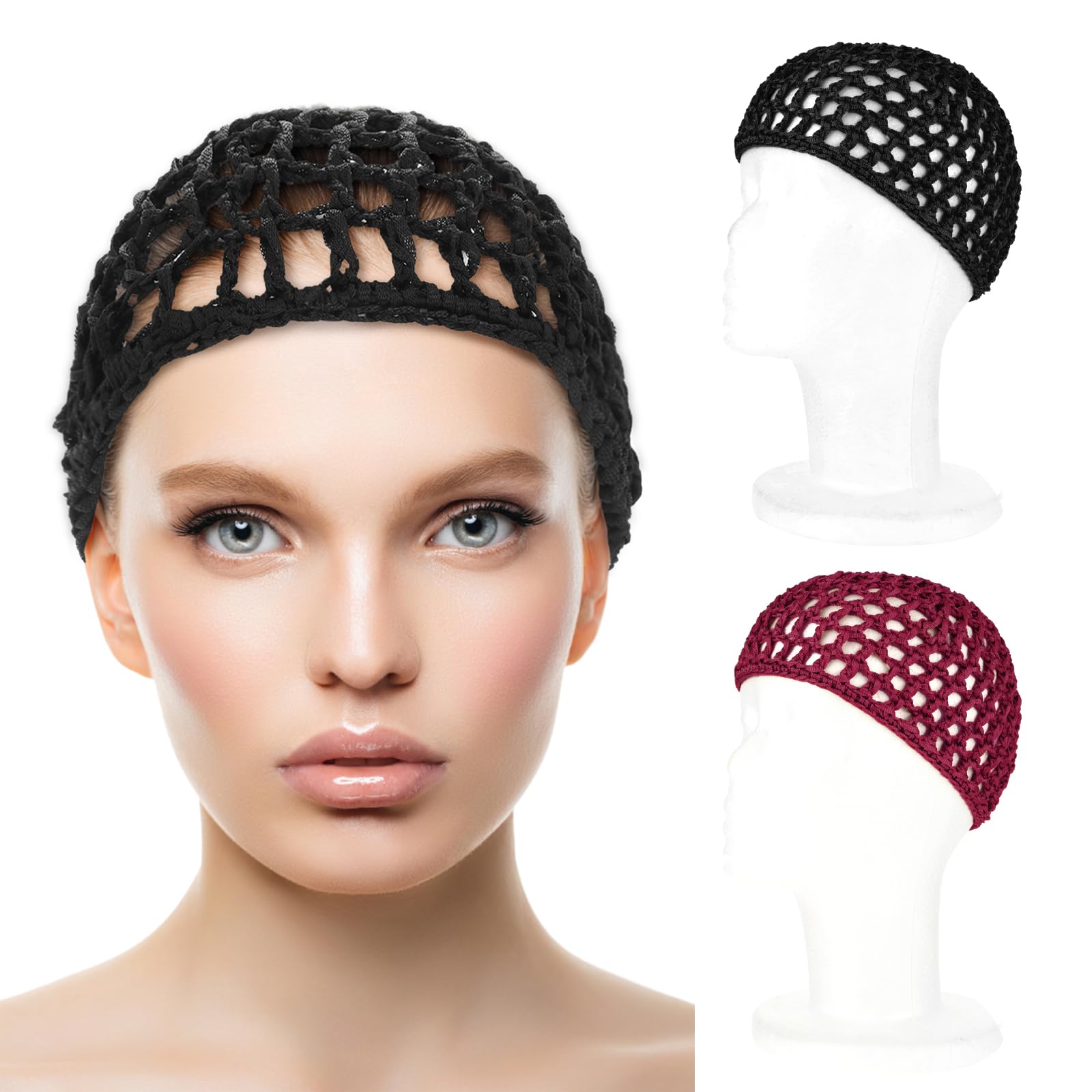 Wllhyf Hair Net Wrap For Sleep 2 Pcs Mesh Nets Cap Snoods Cover Sleeping Knit Hairnets Elastic Head Wrap Bathing Shower Caps Wig