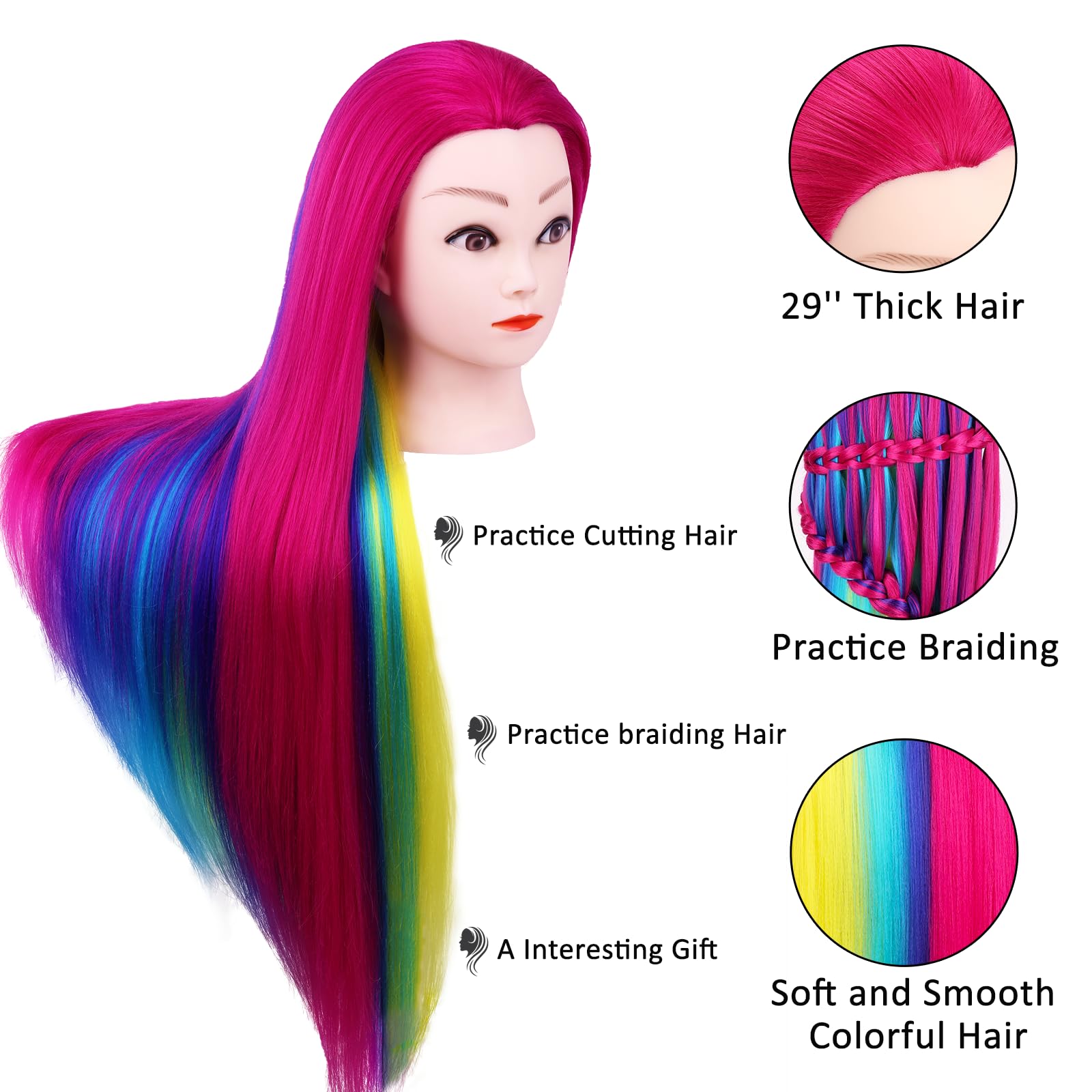 Mannequin Head With Hair, Beauty Star 29'' Cosmetology Doll Head For Hair Styling To Practice On, Hairdressing Training Braiding