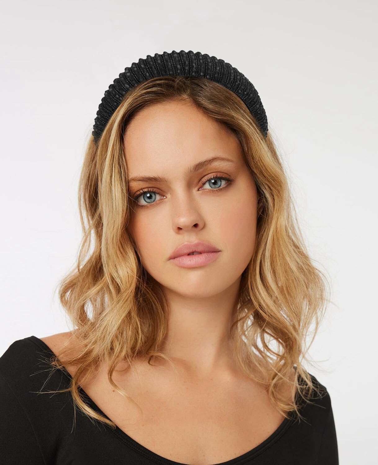 Wecoe 2Pcs White Black Rhinestone Headbands Women Girls Crystal Beaded Headband Fashion Cute Bling Sparkly Diamond Padded Thick
