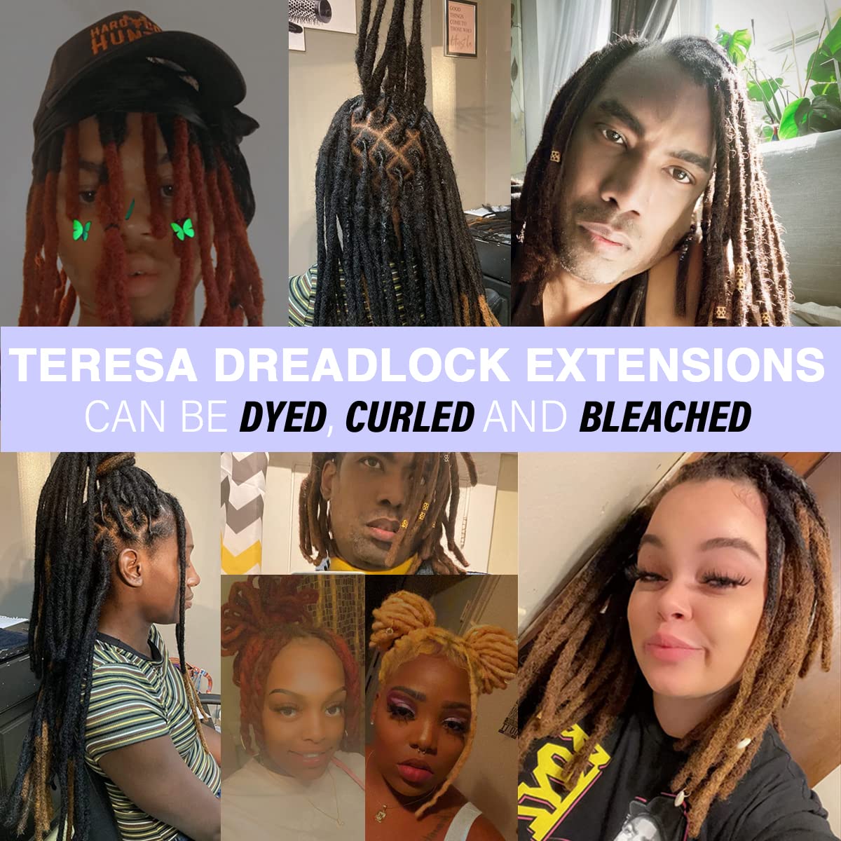 Teresa 8 Inch 40 Strands 100% Human Hair Dreadlock Extensions For Man/Women,Full Head Handmade Permanent Human Loc Extension (Wi