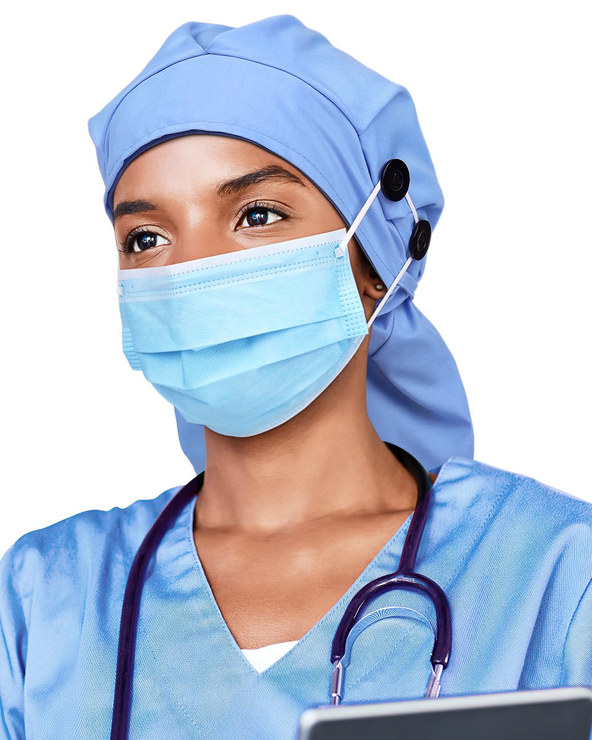 XL Work Bonnet for Long Braids Silk Satin Lined Ceil Blue